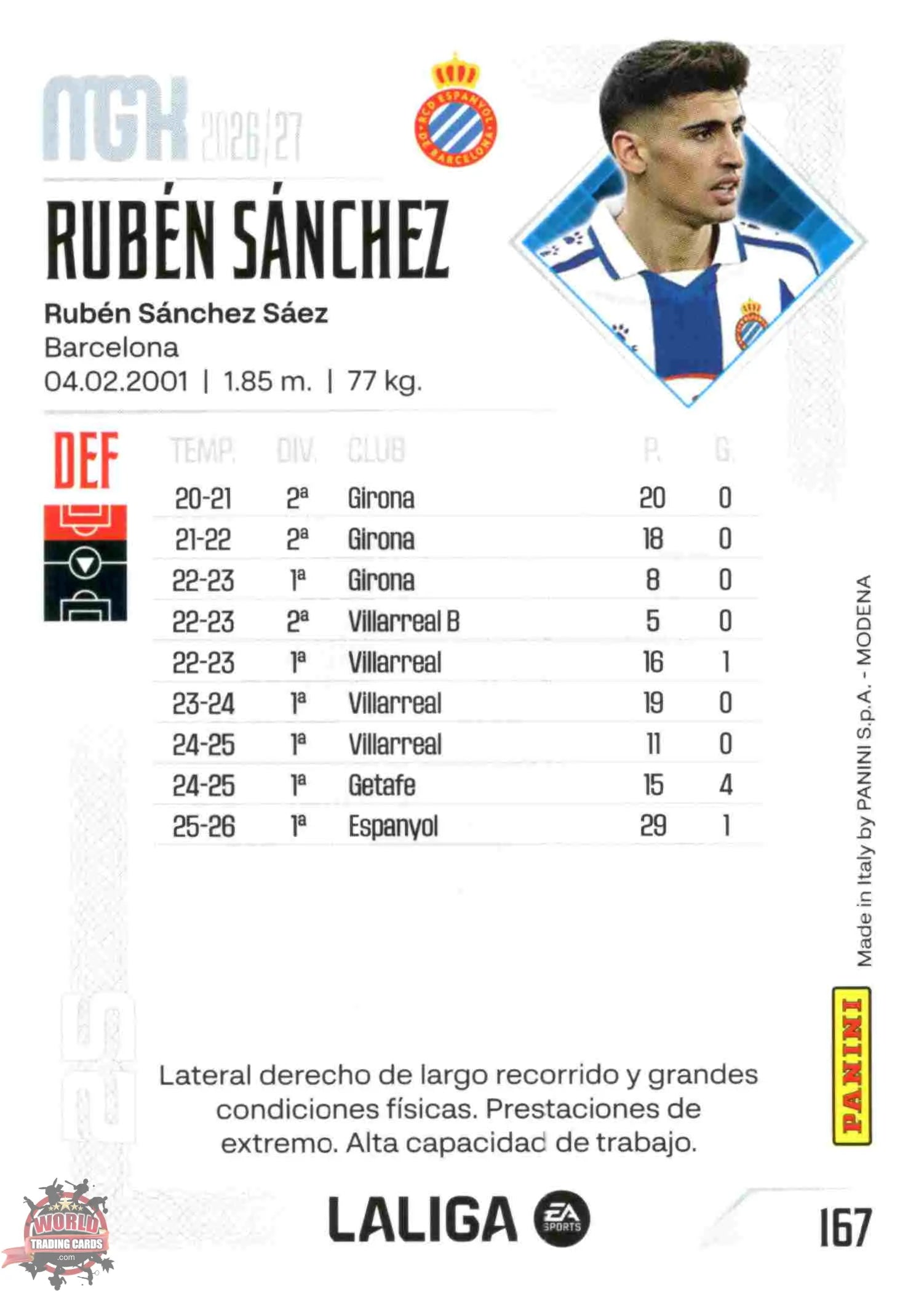 Panini | Megacracks | 2026-2027 | #167 | Rubén Sánchez | RCD Espanyol | Basico