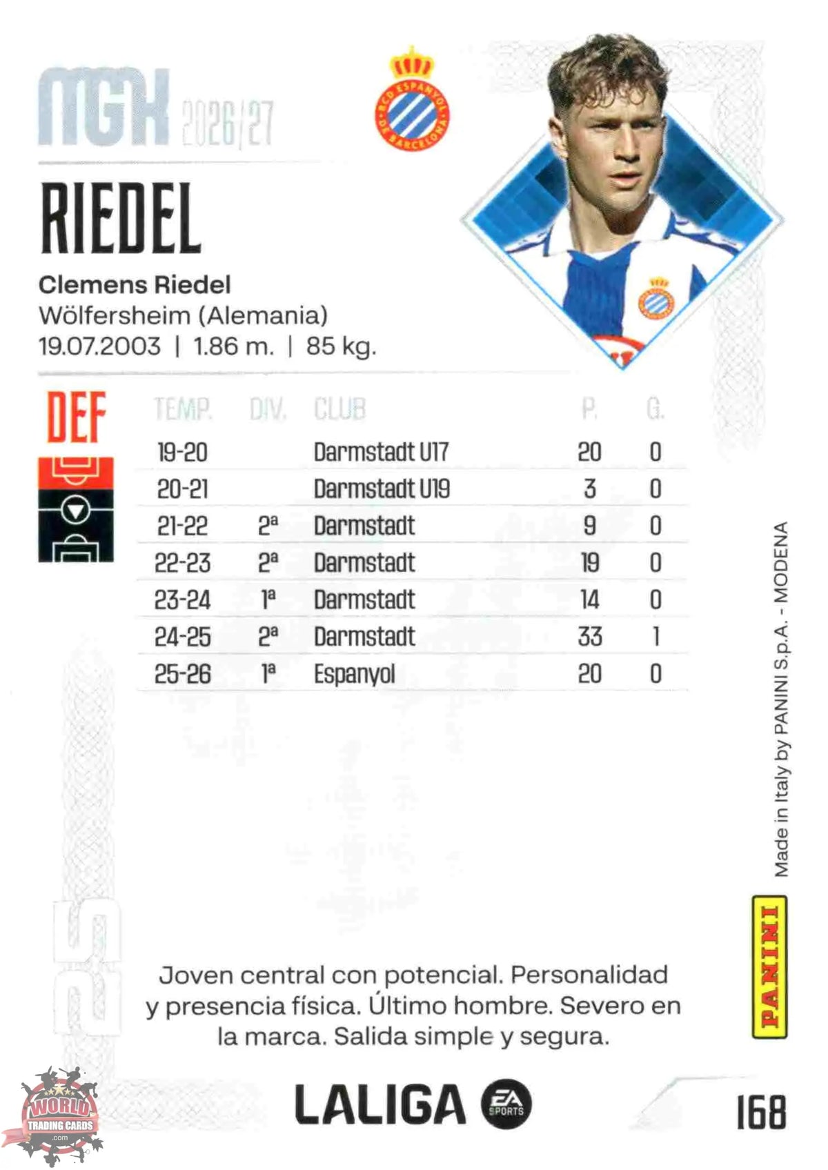 Panini | Megacracks | 2026-2027 | #168 | Riedel | RCD Espanyol | Basico