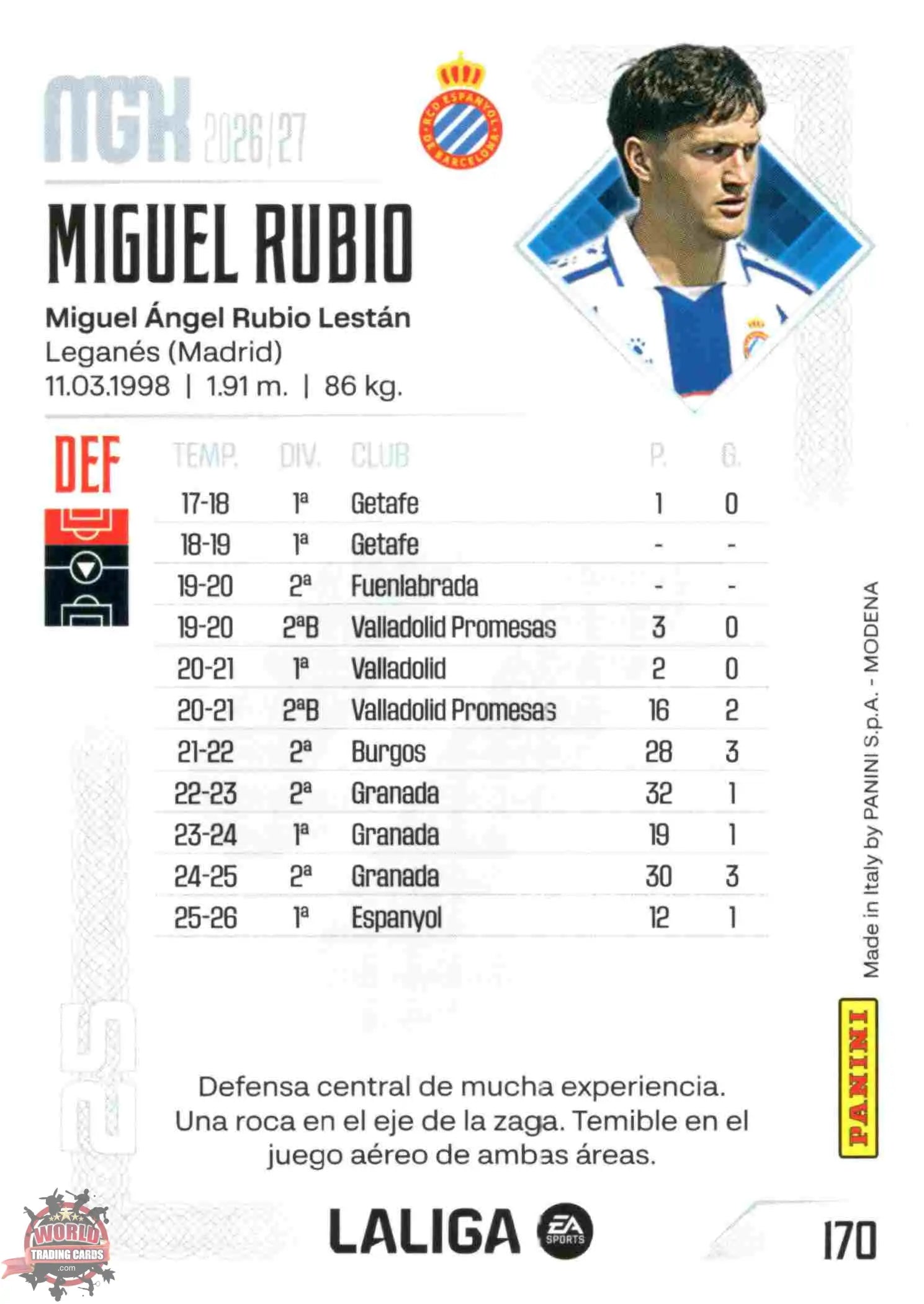 Panini | Megacracks | 2026-2027 | #170 | Miguel Rubio | RCD Espanyol | Basico