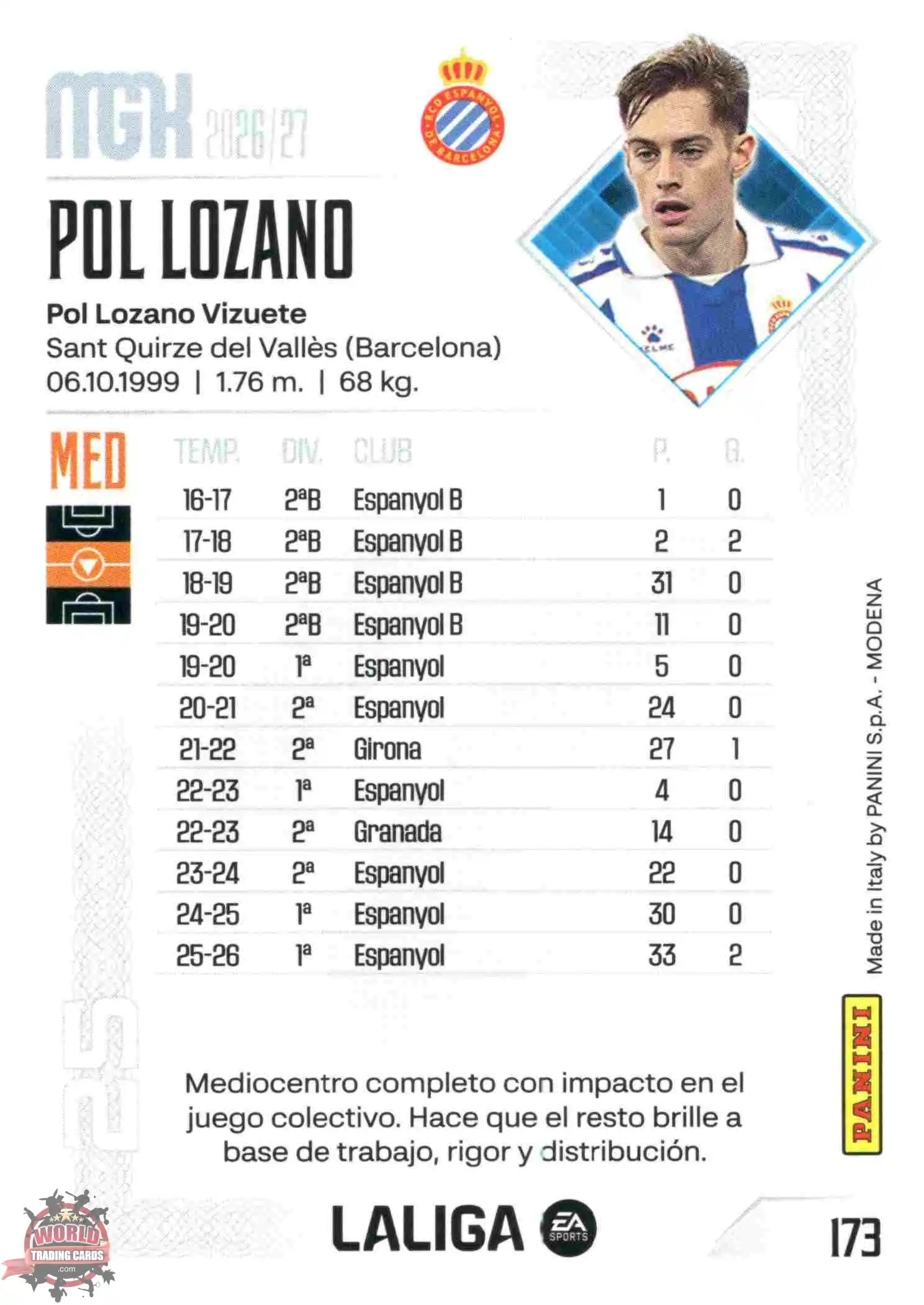 Panini | Megacracks | 2026-2027 | #173 | Pol Lozano | RCD Espanyol | Basico