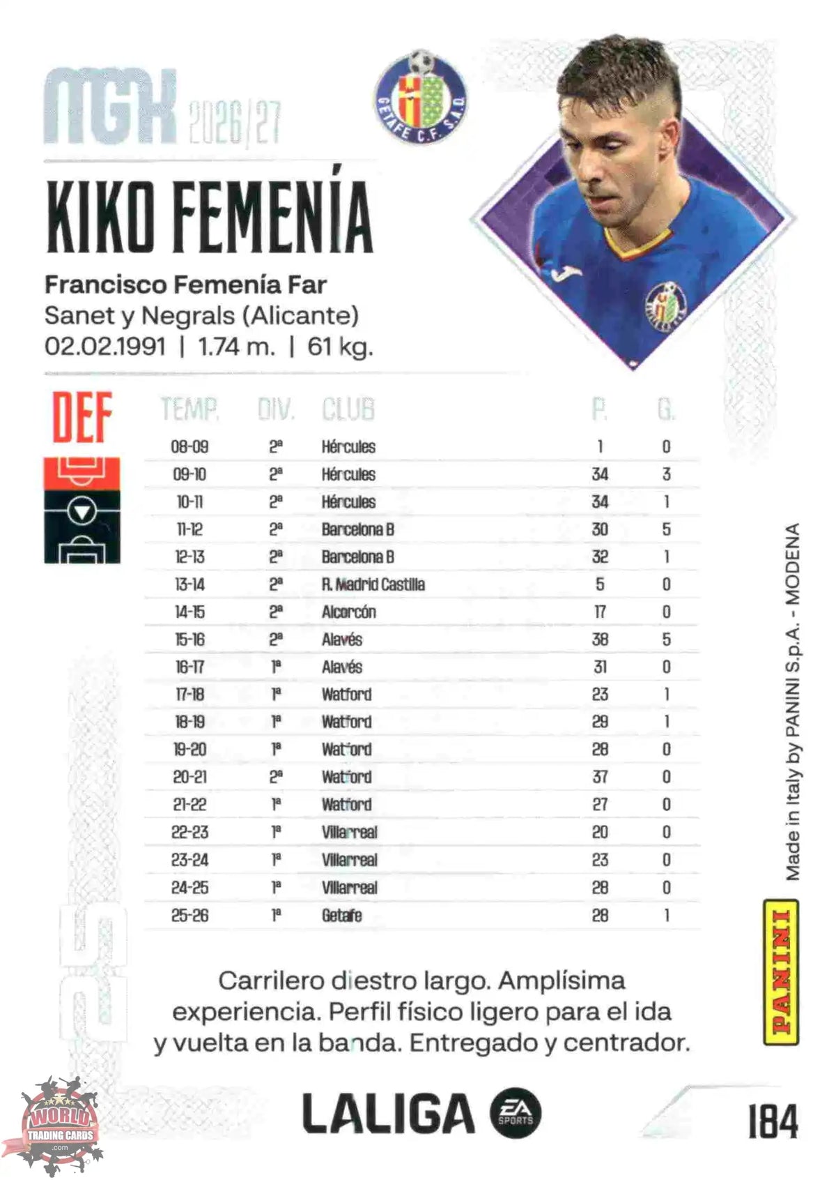 Panini | Megacracks | 2026-2027 | #184 | Kiko Femenía | Getafe CF | Basico