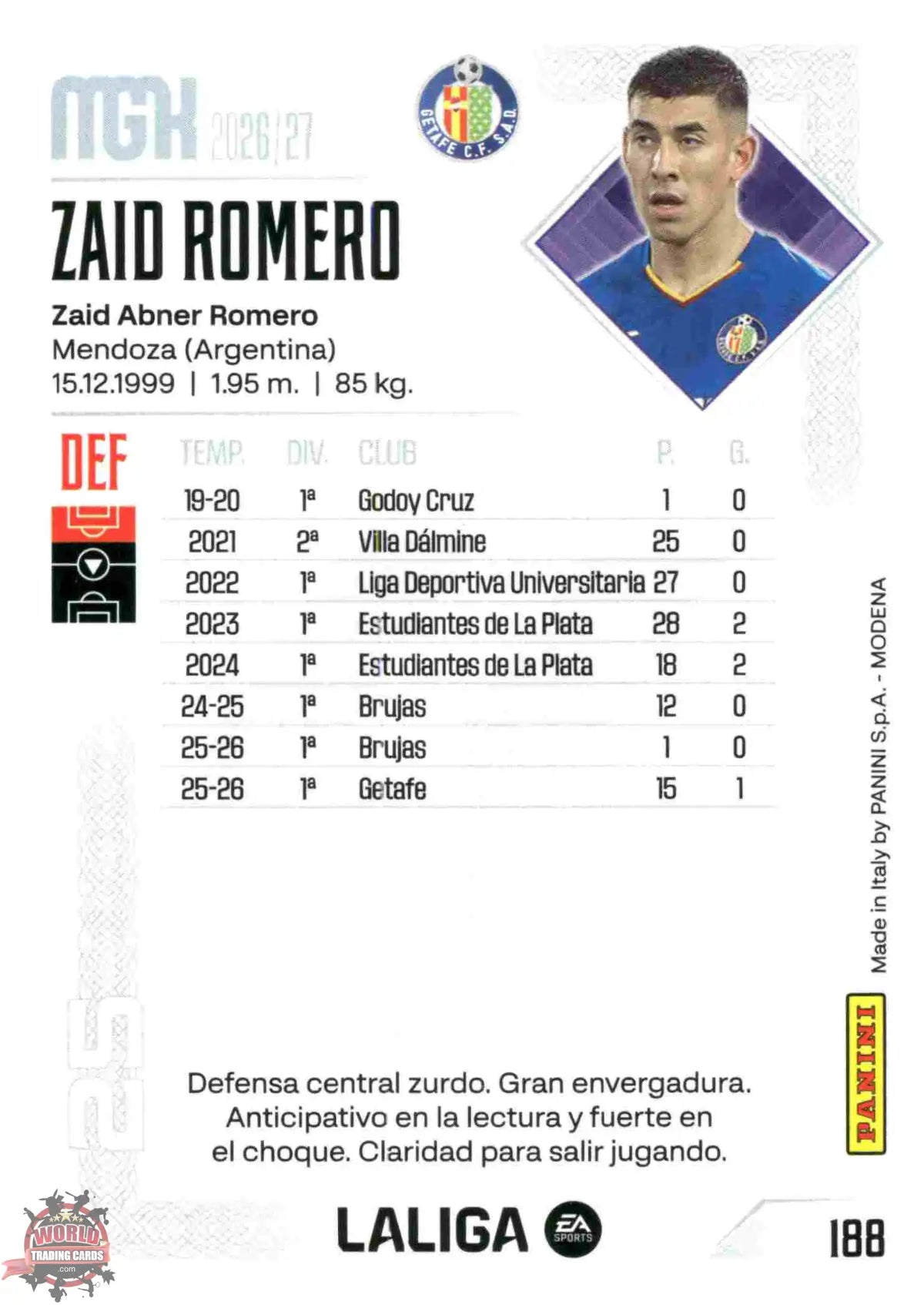Panini | Megacracks | 2026-2027 | #188 | Zaid Romero | Getafe CF | Basico