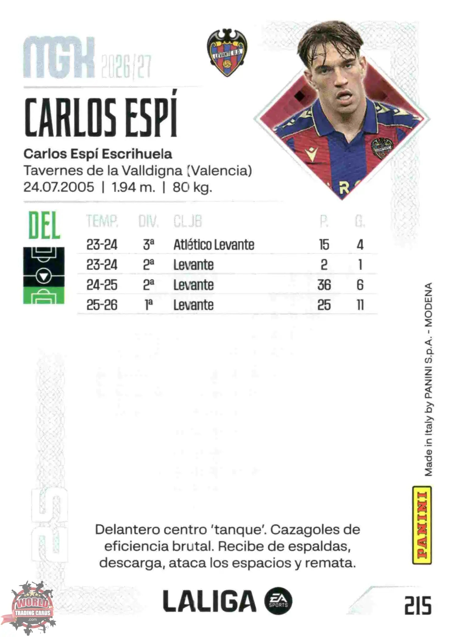 Panini | Megacracks | 2026-2027 | #215 | Carlos Espí | Levante UD | Basico