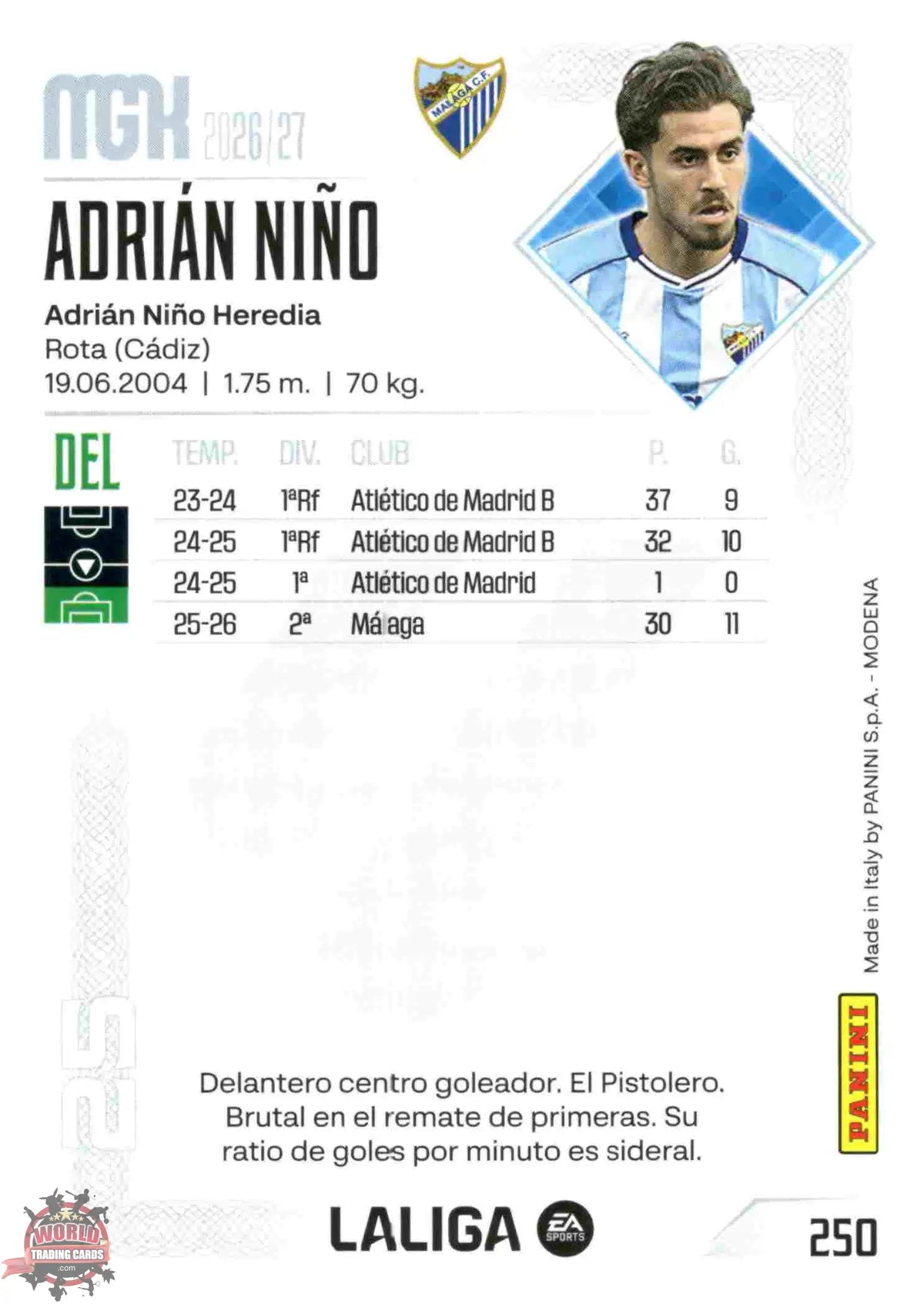 Panini | Megacracks | 2026-2027 | #250 | Adrián Niño | Málaga CF | Basico