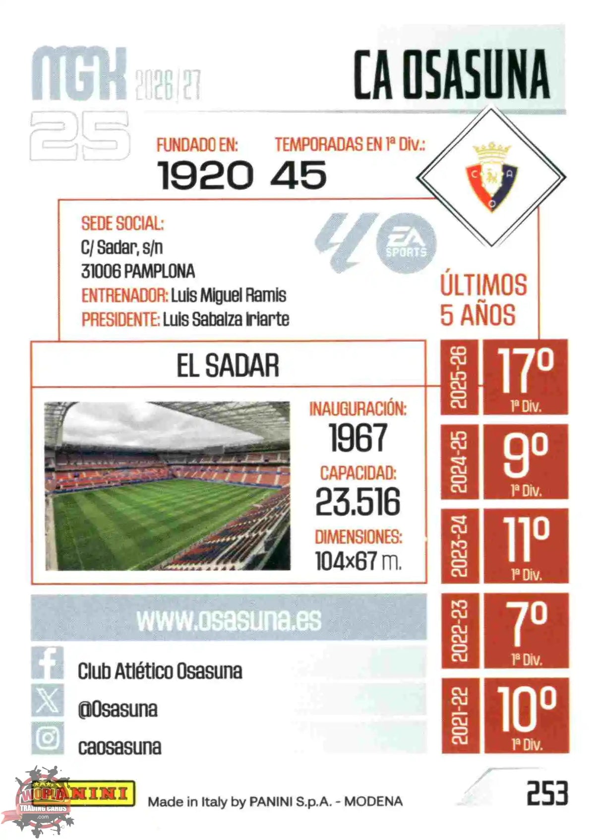Panini | Megacracks | 2026-2027 | #253 | Escudo | CA Osasuna | Basico