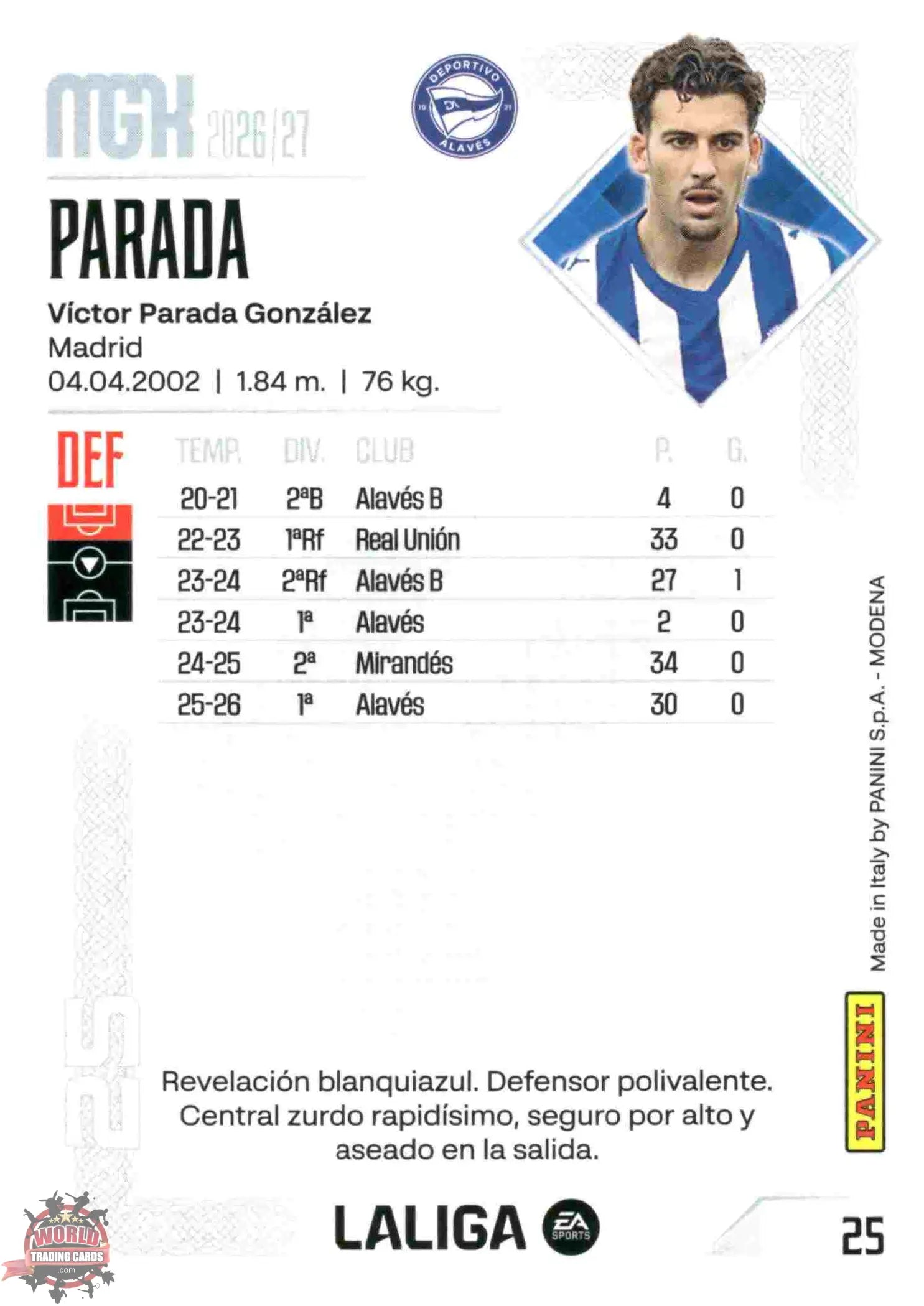 Panini | Megacracks | 2026-2027 | #025 | Parada | Deportivo Alavés | Basico