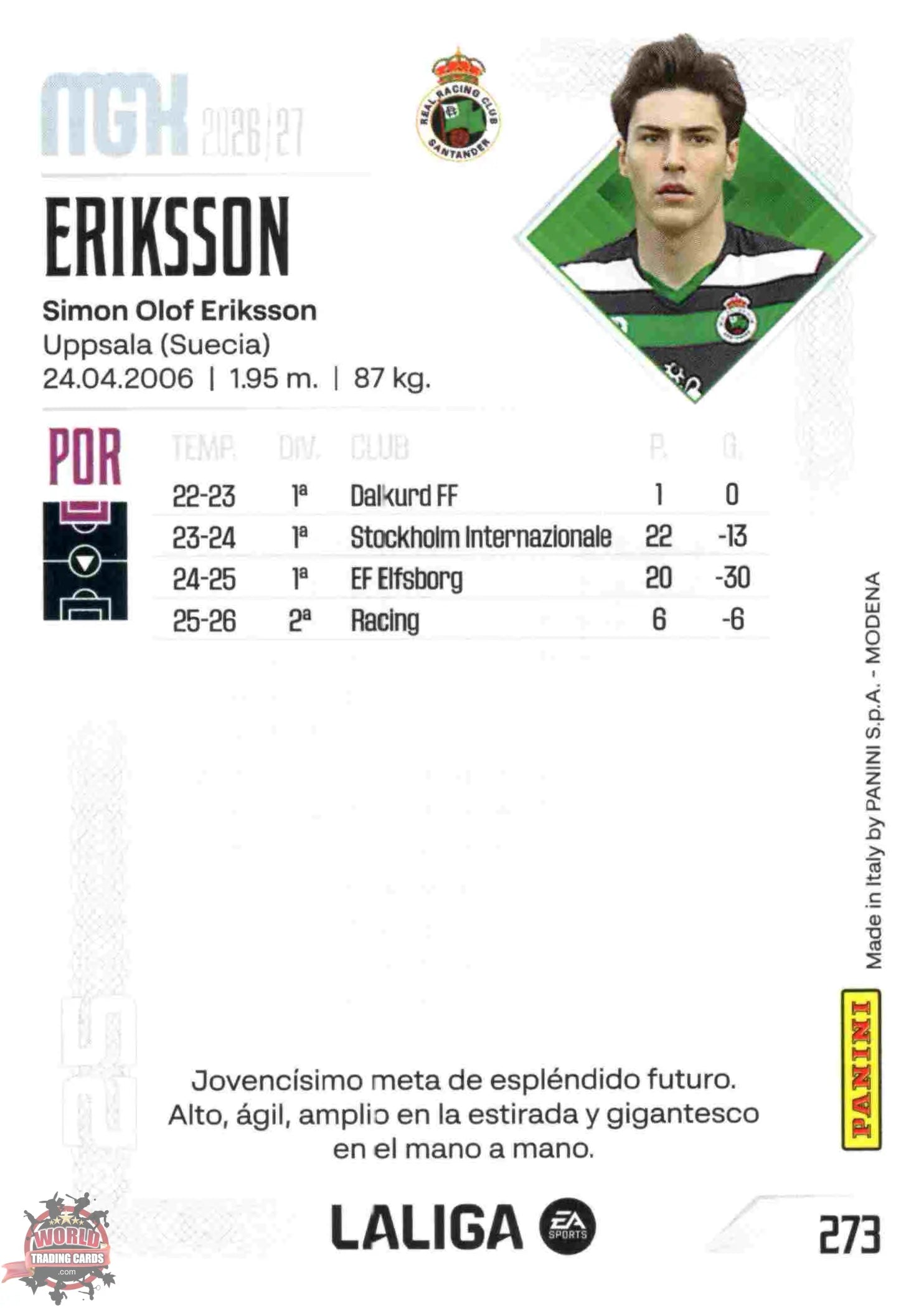 Panini | Megacracks | 2026-2027 | #273 | Eriksson | Real Racing Club | Basico