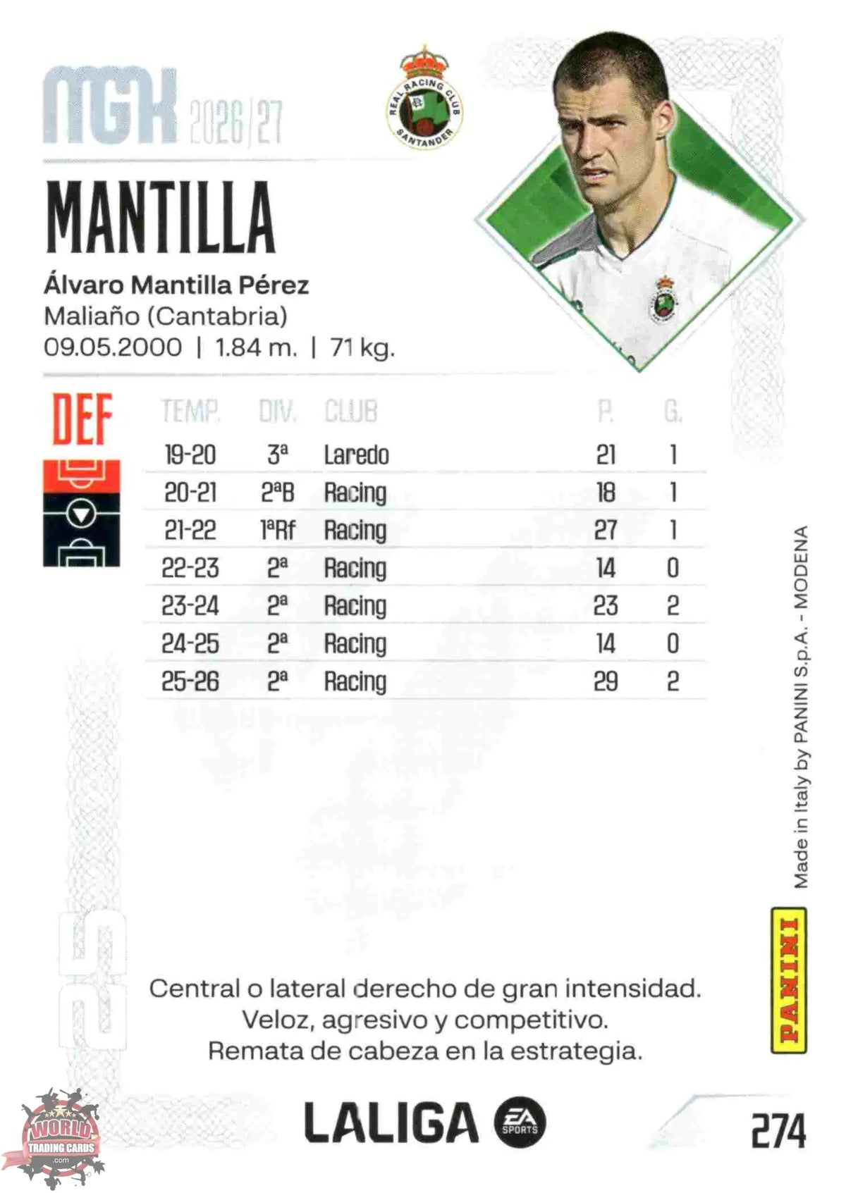 Panini | Megacracks | 2026-2027 | #274 | Mantilla | Real Racing Club | Basico