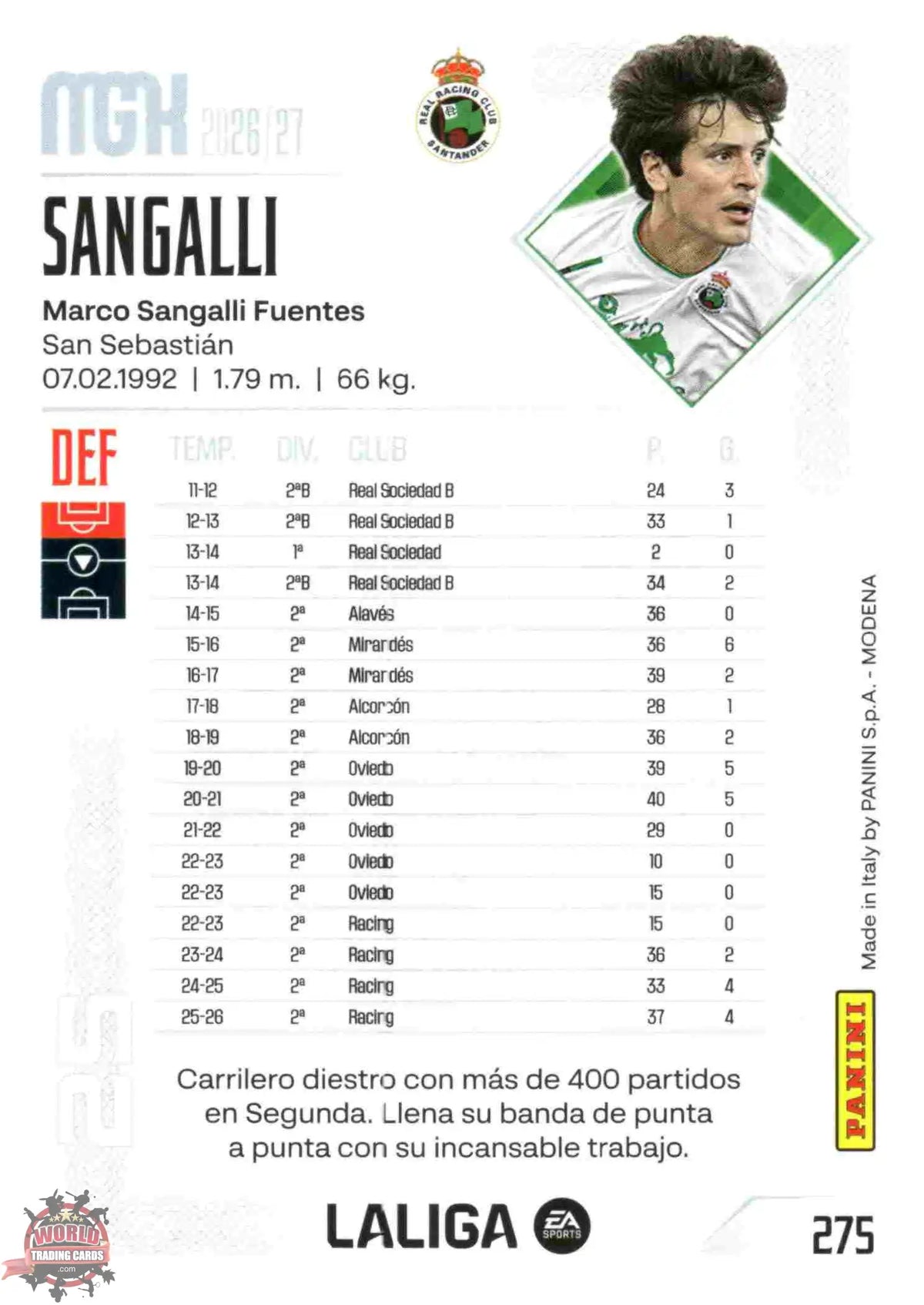 Panini | Megacracks | 2026-2027 | #275 | Sangalli | Real Racing Club | Basico