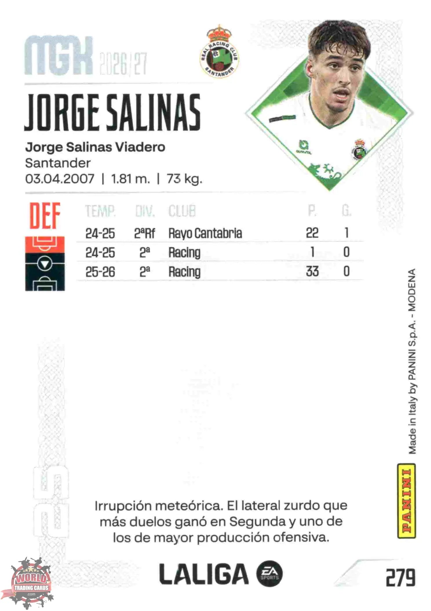 Panini | Megacracks | 2026-2027 | #279 | Jorge Salinas | Real Racing Club | Basico