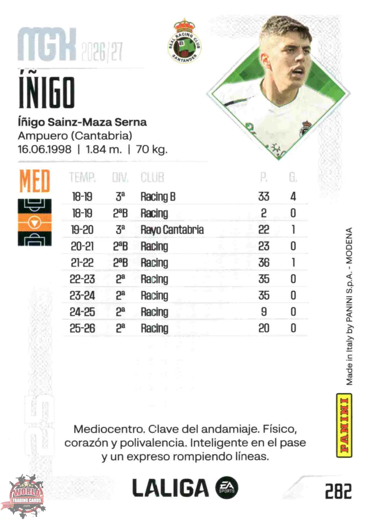 Panini | Megacracks | 2026-2027 | #282 | Íñigo | Real Racing Club | Basico