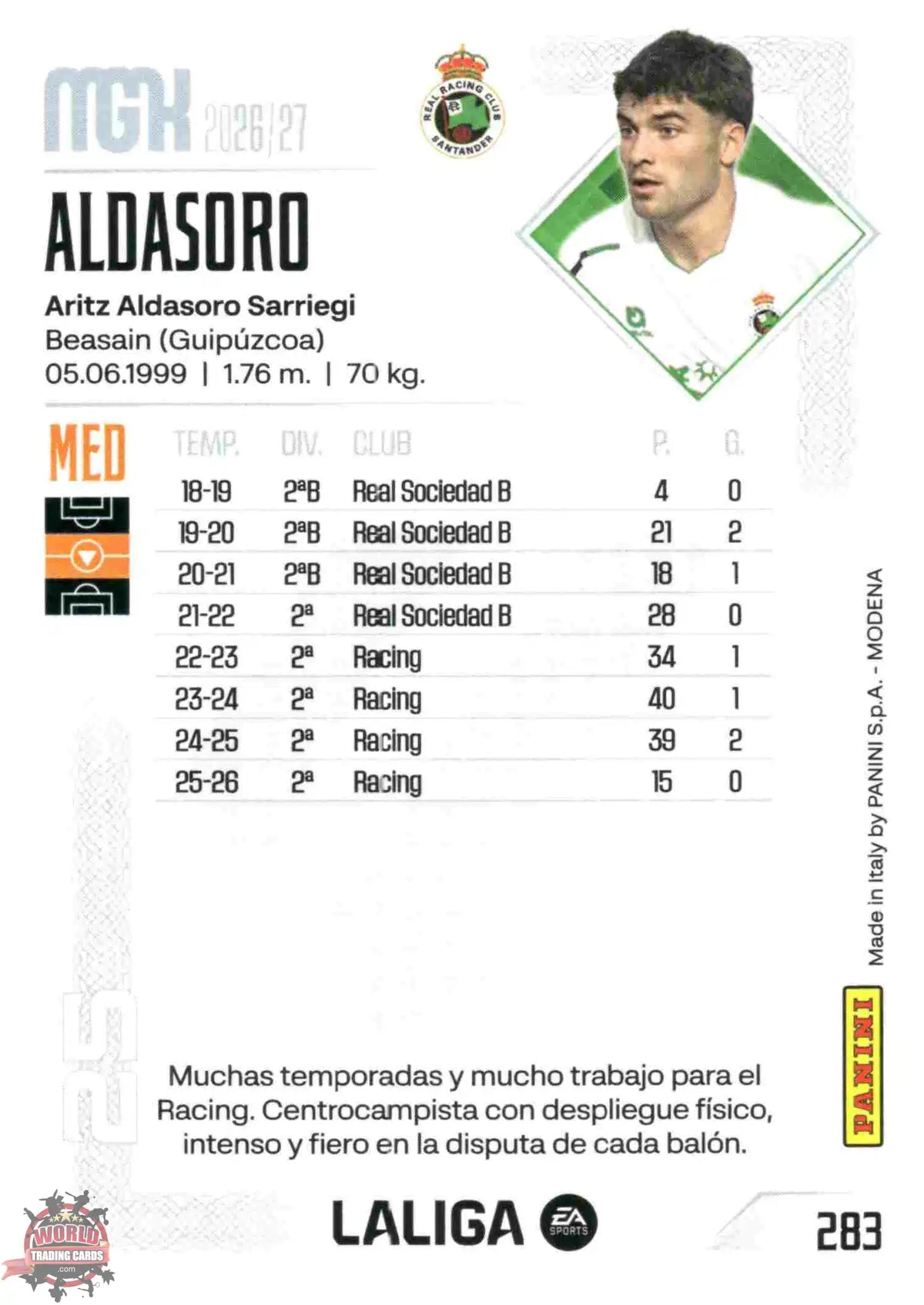 Panini | Megacracks | 2026-2027 | #283 | Aldasoro | Real Racing Club | Basico