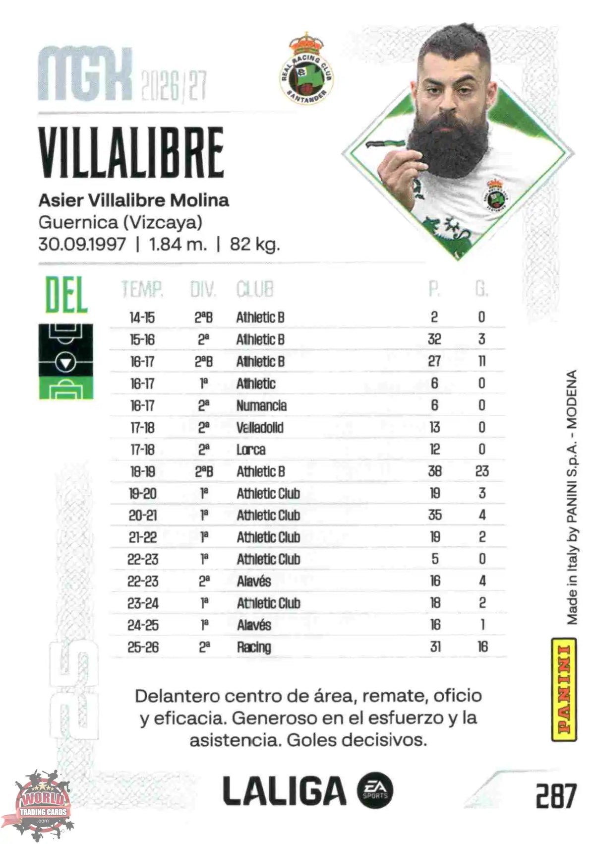 Panini | Megacracks | 2026-2027 | #287 | Villalibre | Real Racing Club | Basico