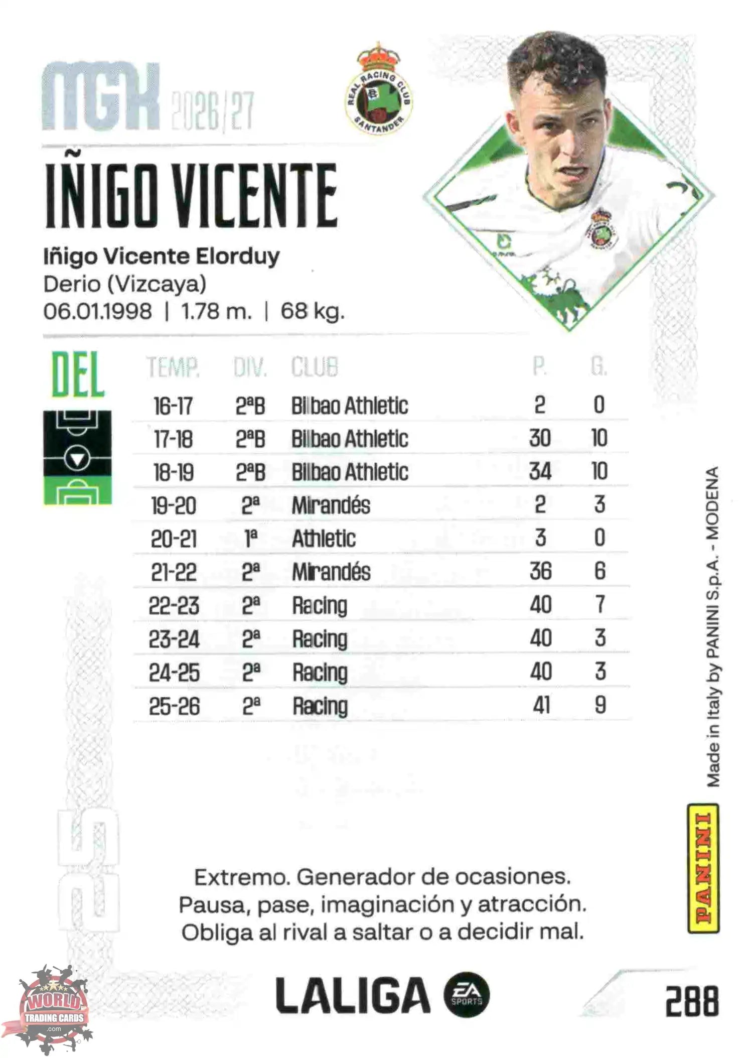 Panini | Megacracks | 2026-2027 | #288 | Íñigo Vicente | Real Racing Club | Basico