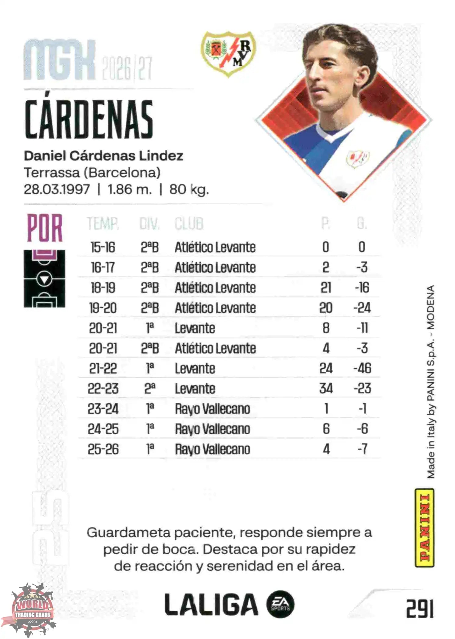 Cárdenas - Rayo Vallecano - Panini Megacracks - 2025-2026 - #291 - Basic