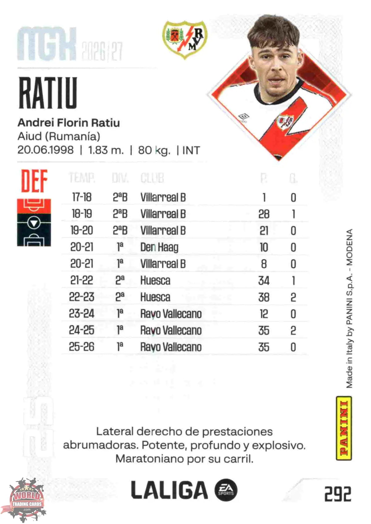 Panini | Megacracks | 2026-2027 | #292 | Ratiu | Rayo Vallecano | Basico