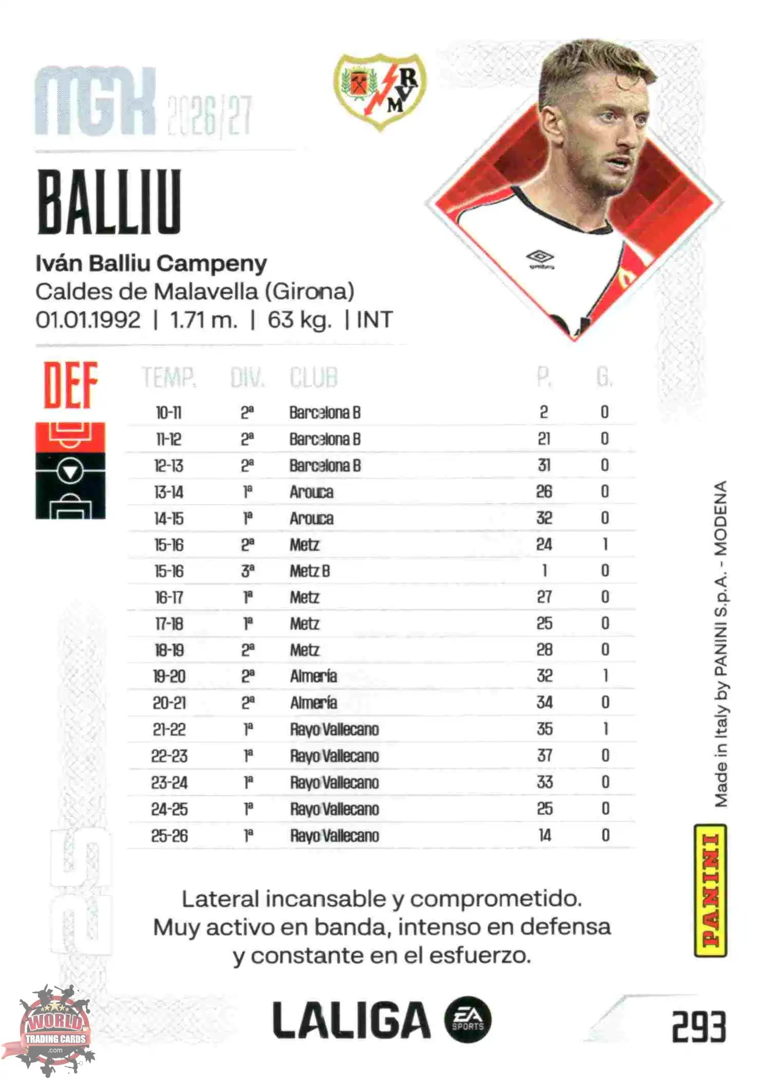 Panini | Megacracks | 2026-2027 | #293 | Balliu | Rayo Vallecano | Basico