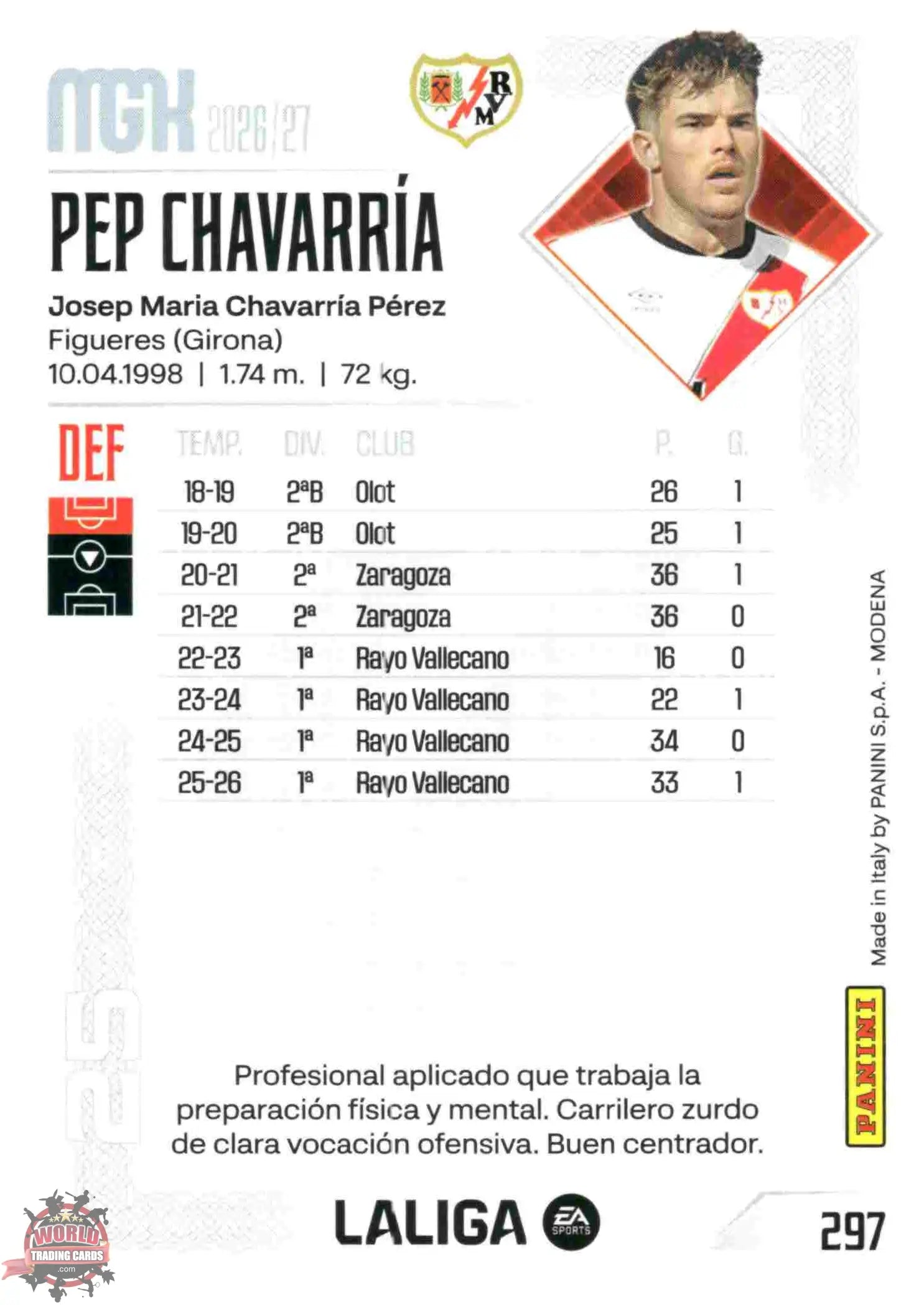 Panini | Megacracks | 2026-2027 | #297 | Pep Chavarría | Rayo Vallecano | Basico