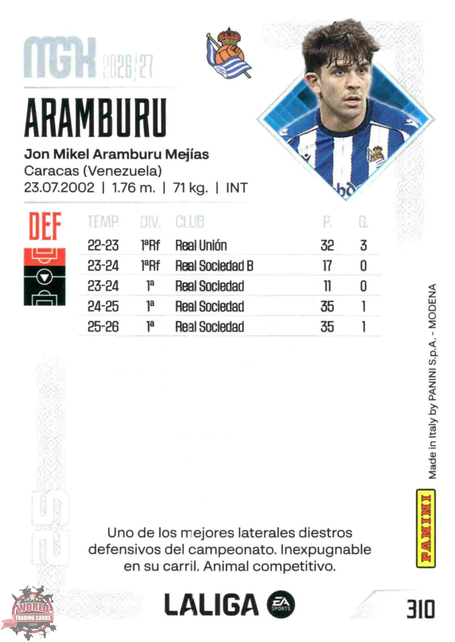 Aramburu - Real Sociedad - Panini Megacracks - 2025-2026 - #310 - Basic