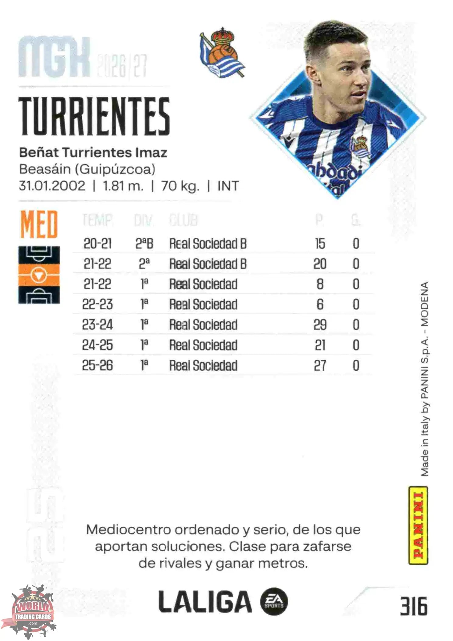 Panini | Megacracks | 2026-2027 | #316 | Turrientes | Real Sociedad | Basico