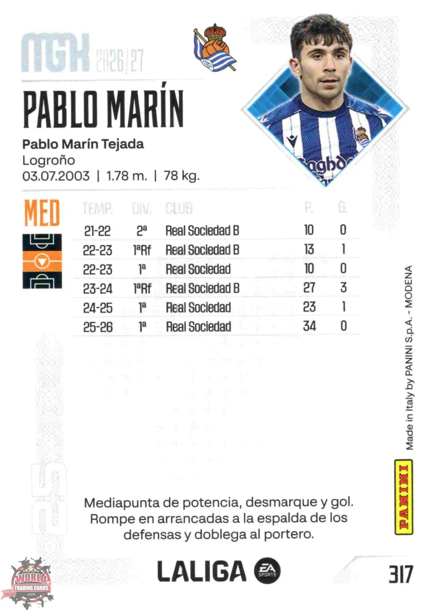 Panini | Megacracks | 2026-2027 | #317 | Pablo Marín | Real Sociedad | Basico