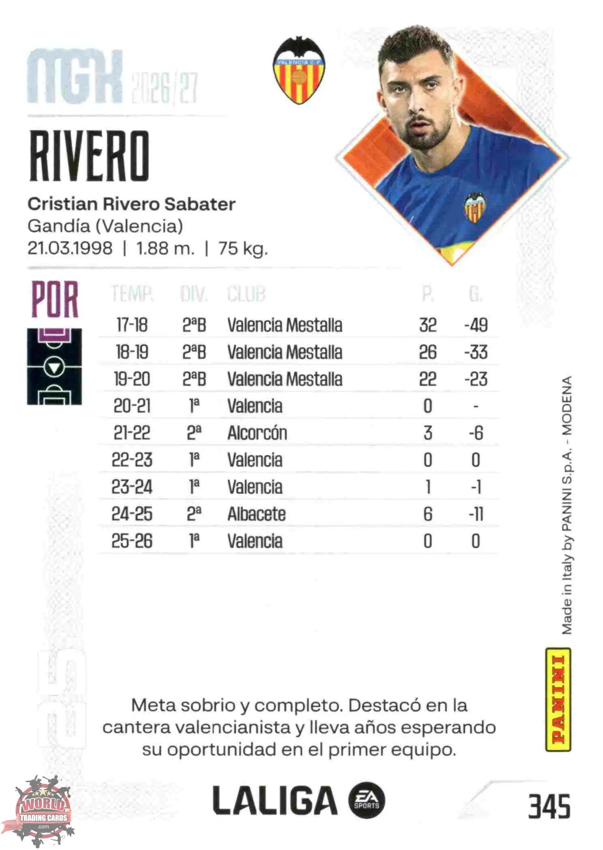 Panini | Megacracks | 2026-2027 | #345 | Rivero | Valencia CF | Basico
