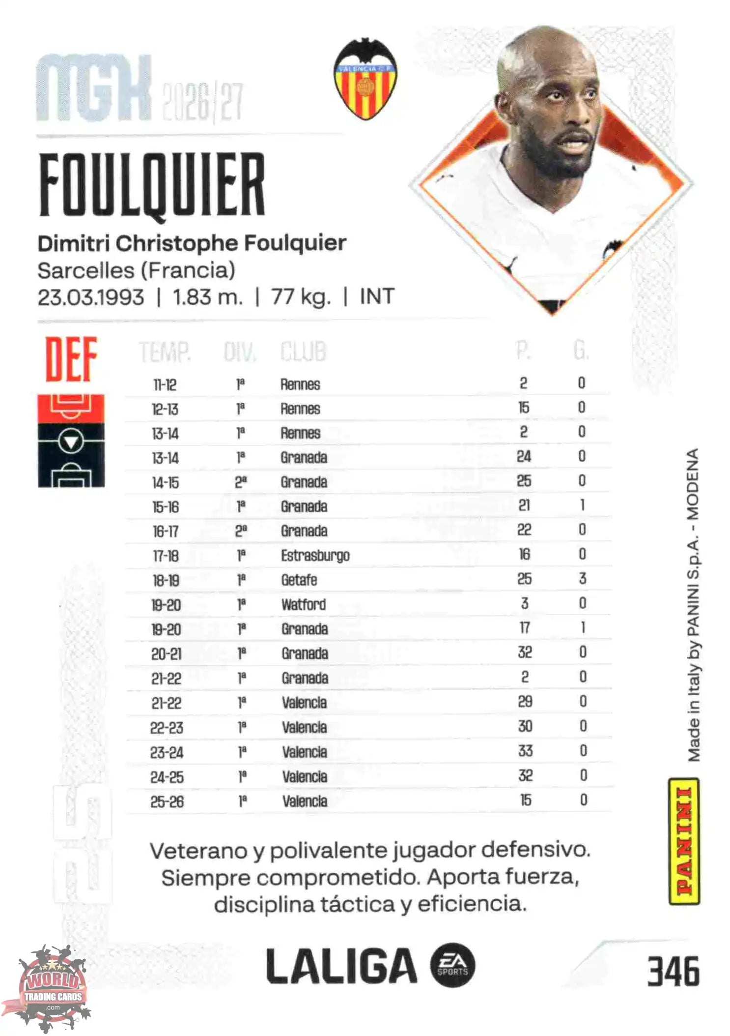 Panini | Megacracks | 2026-2027 | #346 | Foulquier | Valencia CF | Basico