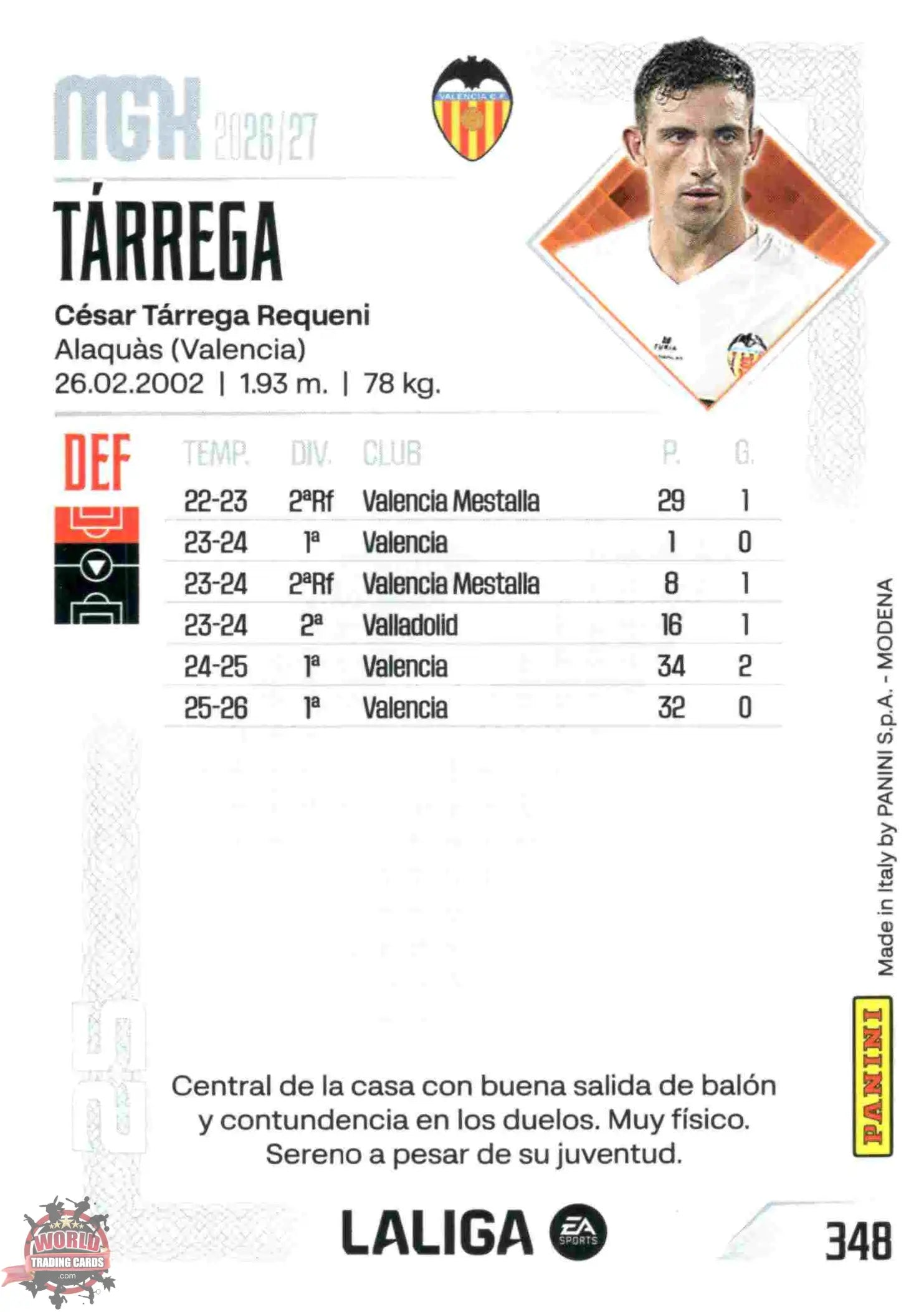 Panini | Megacracks | 2026-2027 | #348 | Tárrega | Valencia CF | Basico