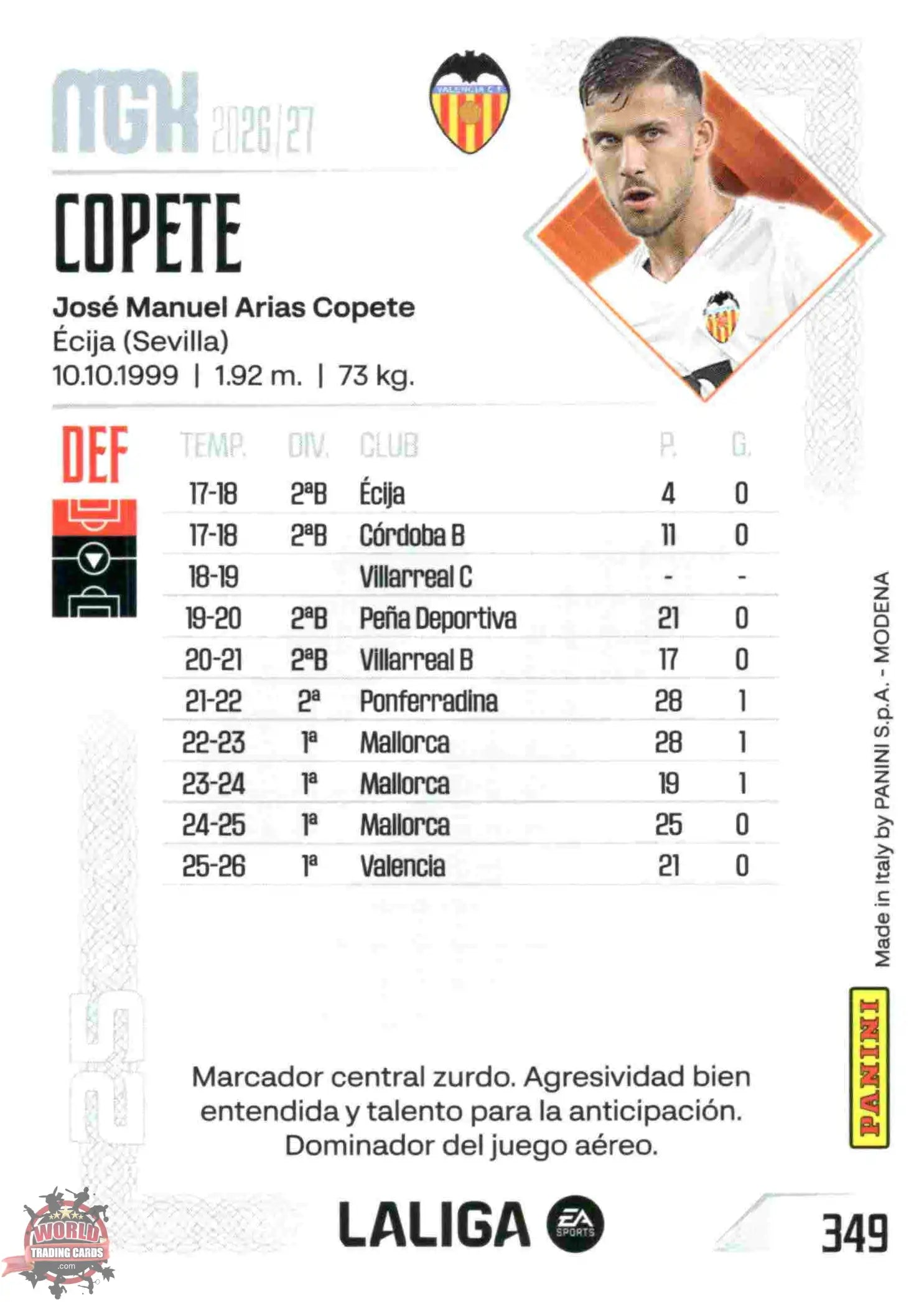 Panini | Megacracks | 2026-2027 | #349 | Copete | Valencia CF | Basico