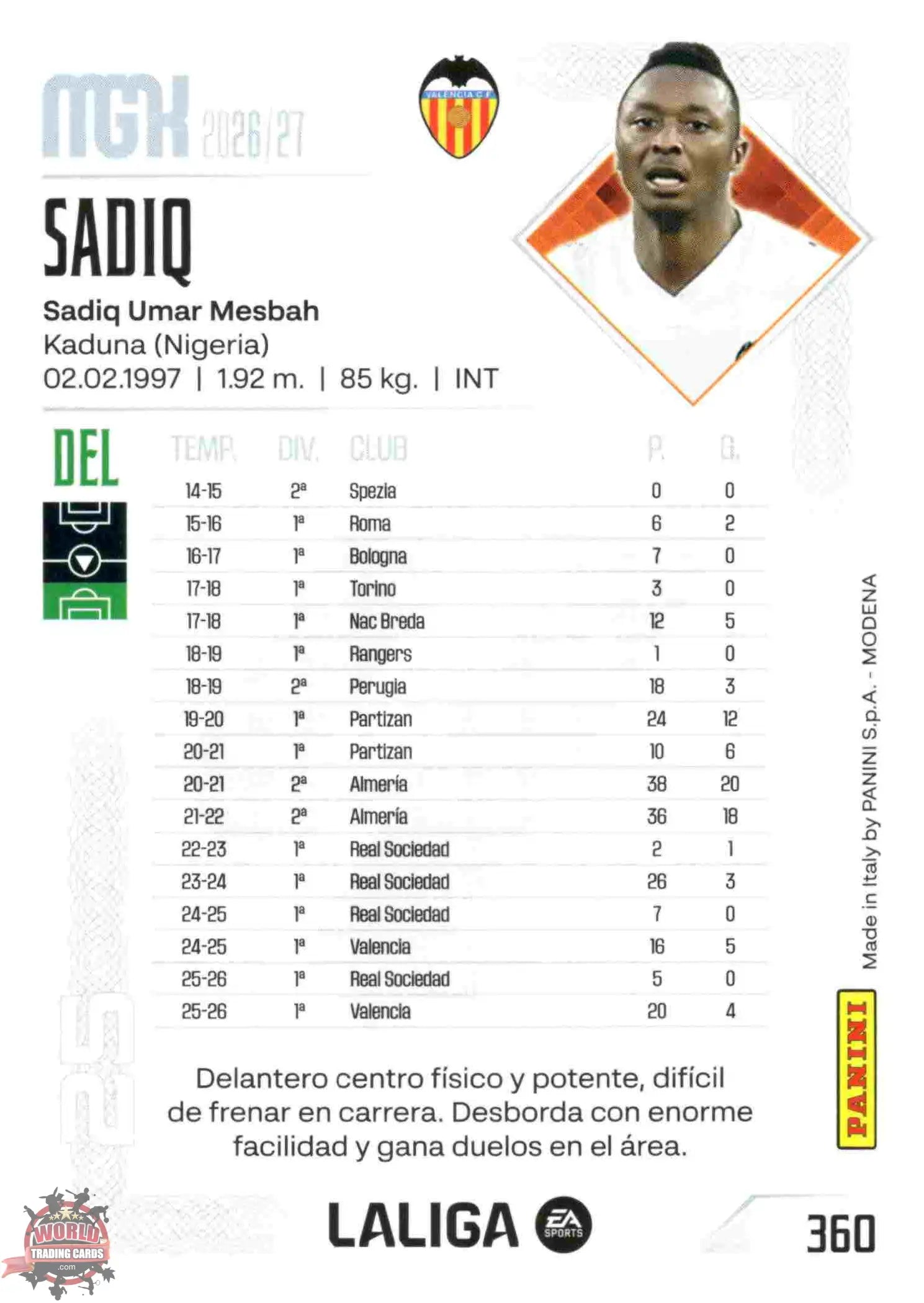 Panini | Megacracks | 2026-2027 | #360 | Sadiq | Valencia CF | Basico