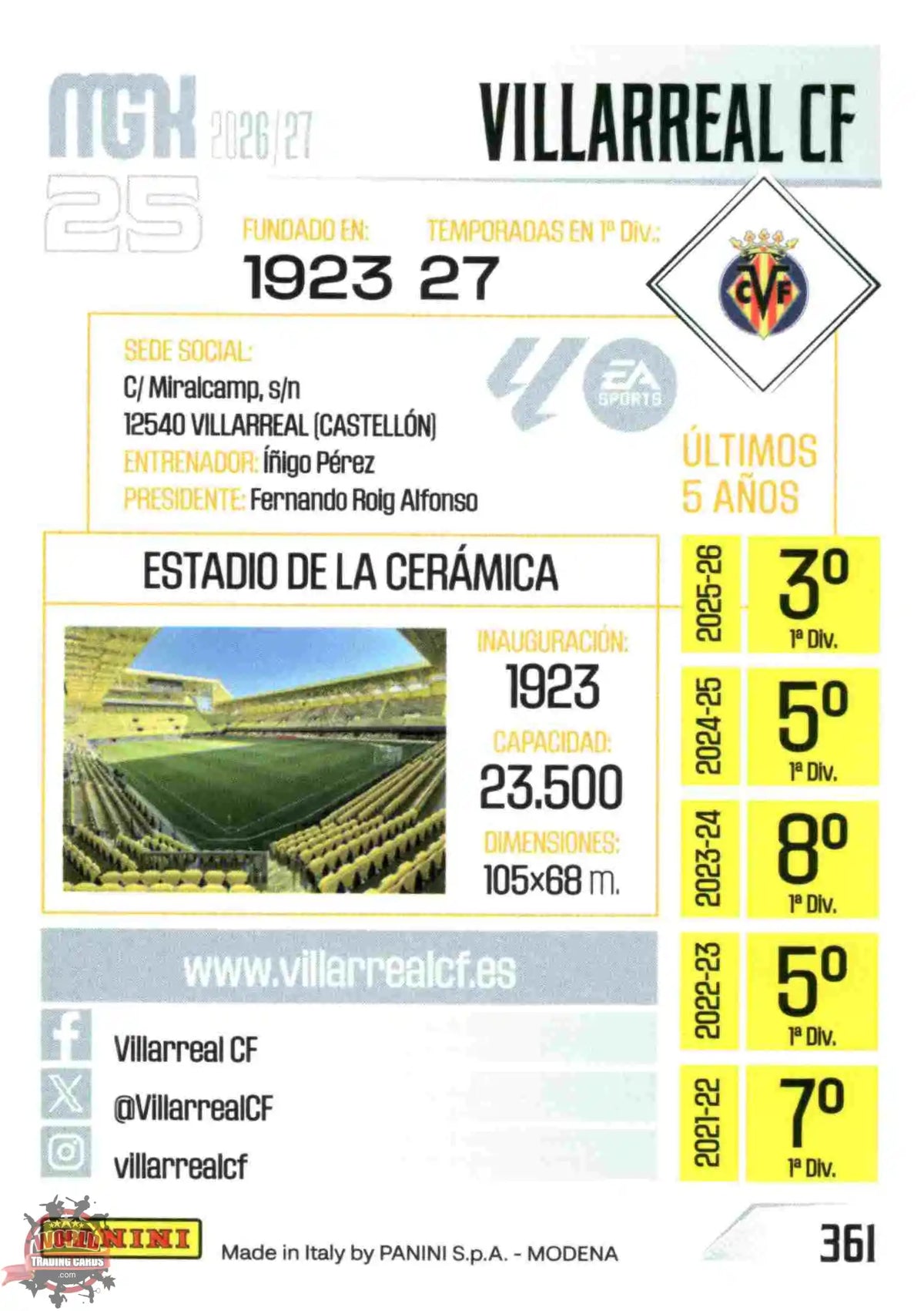 Panini | Megacracks | 2026-2027 | #361 | Escudo | Villarreal CF | Basico