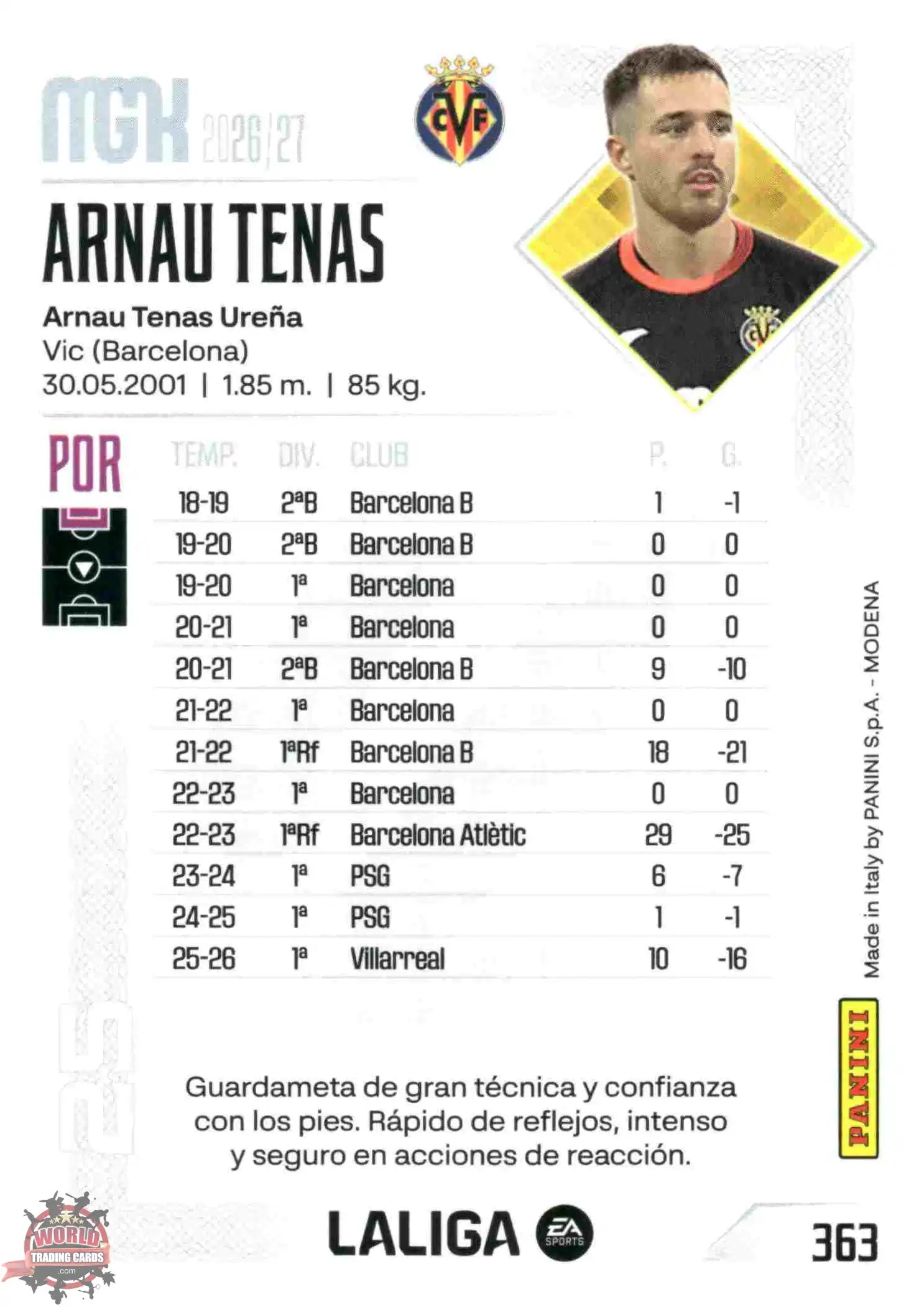 Panini | Megacracks | 2026-2027 | #363 | Arnau Tenas | Villarreal CF | Basico