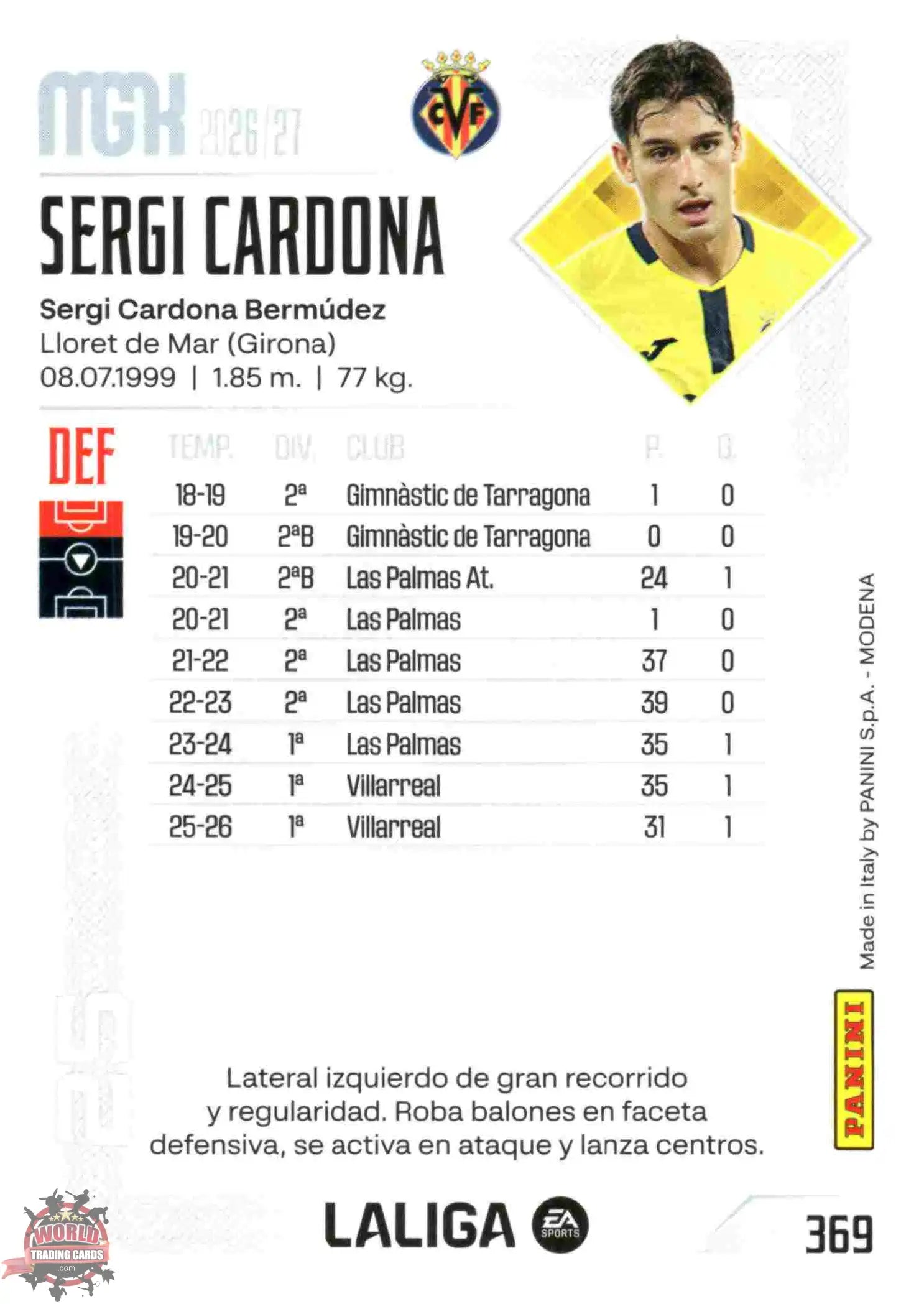 Panini | Megacracks | 2026-2027 | #369 | Sergi Cardona | Villarreal CF | Basico