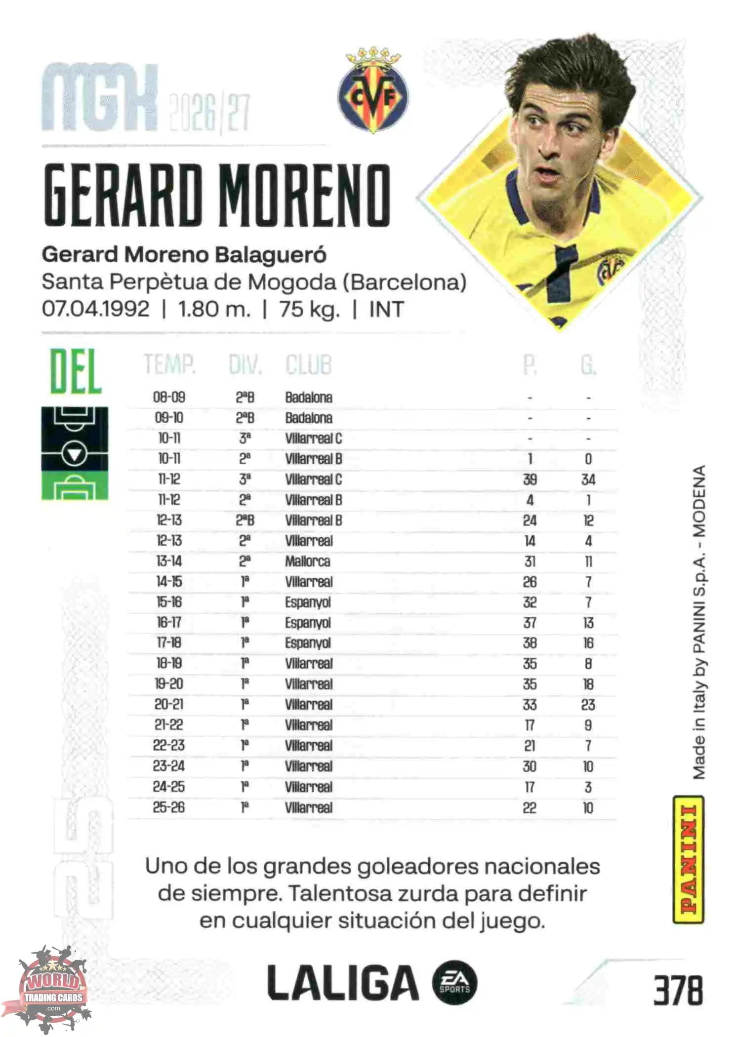 Panini | Megacracks | 2026-2027 | #378 | Gerard Moreno | Villarreal CF | Basico