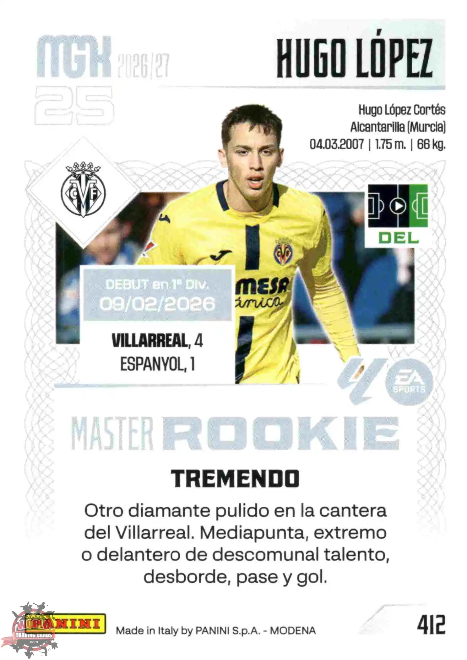 Panini | Megacracks | 2026-2027 | #412 | Hugo López | Villarreal CF | Master Rookie