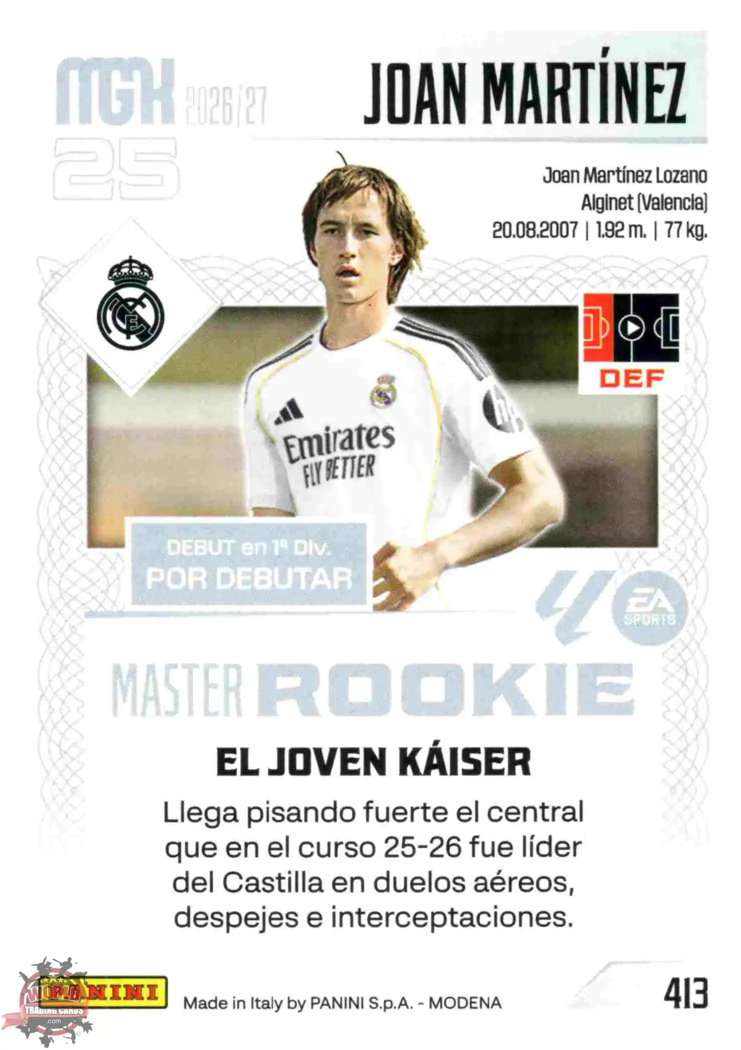 Panini | Megacracks | 2026-2027 | #413 | Joan Martínez | Real Madrid | Master Rookie