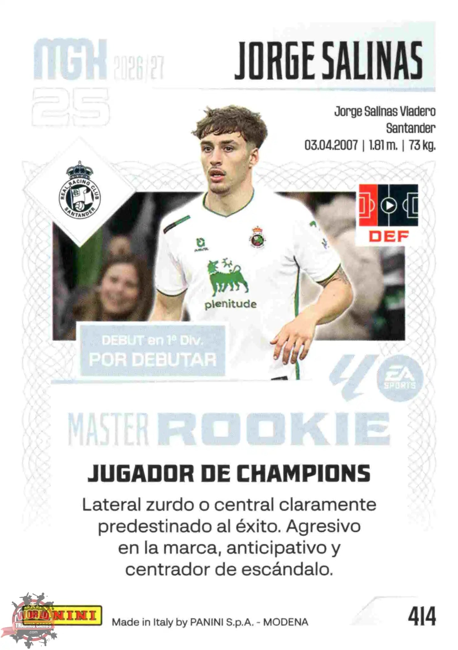 Panini | Megacracks | 2026-2027 | #414 | Jorge Salinas | Real Racing Club | Master Rookie