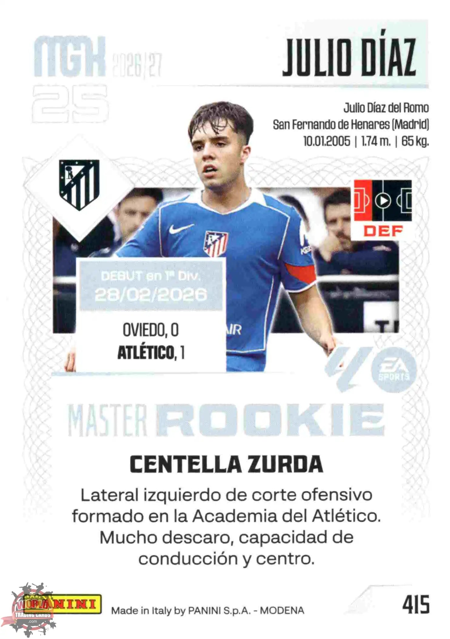 Panini | Megacracks | 2026-2027 | #415 | Julio Díaz | Atlético de Madrid | Master Rookie
