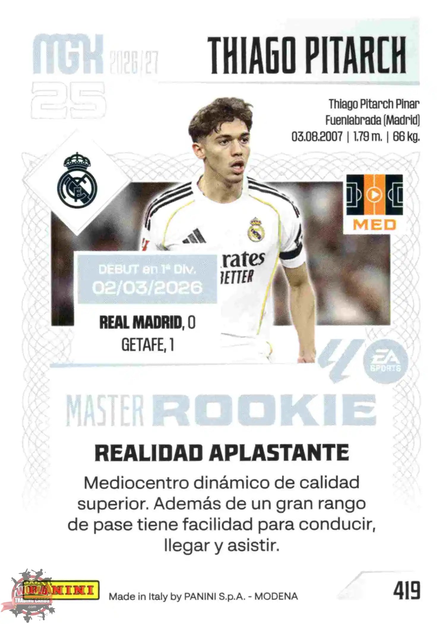 Panini | Megacracks | 2026-2027 | #419 | Thiago Pitarch | Real Madrid | Master Rookie
