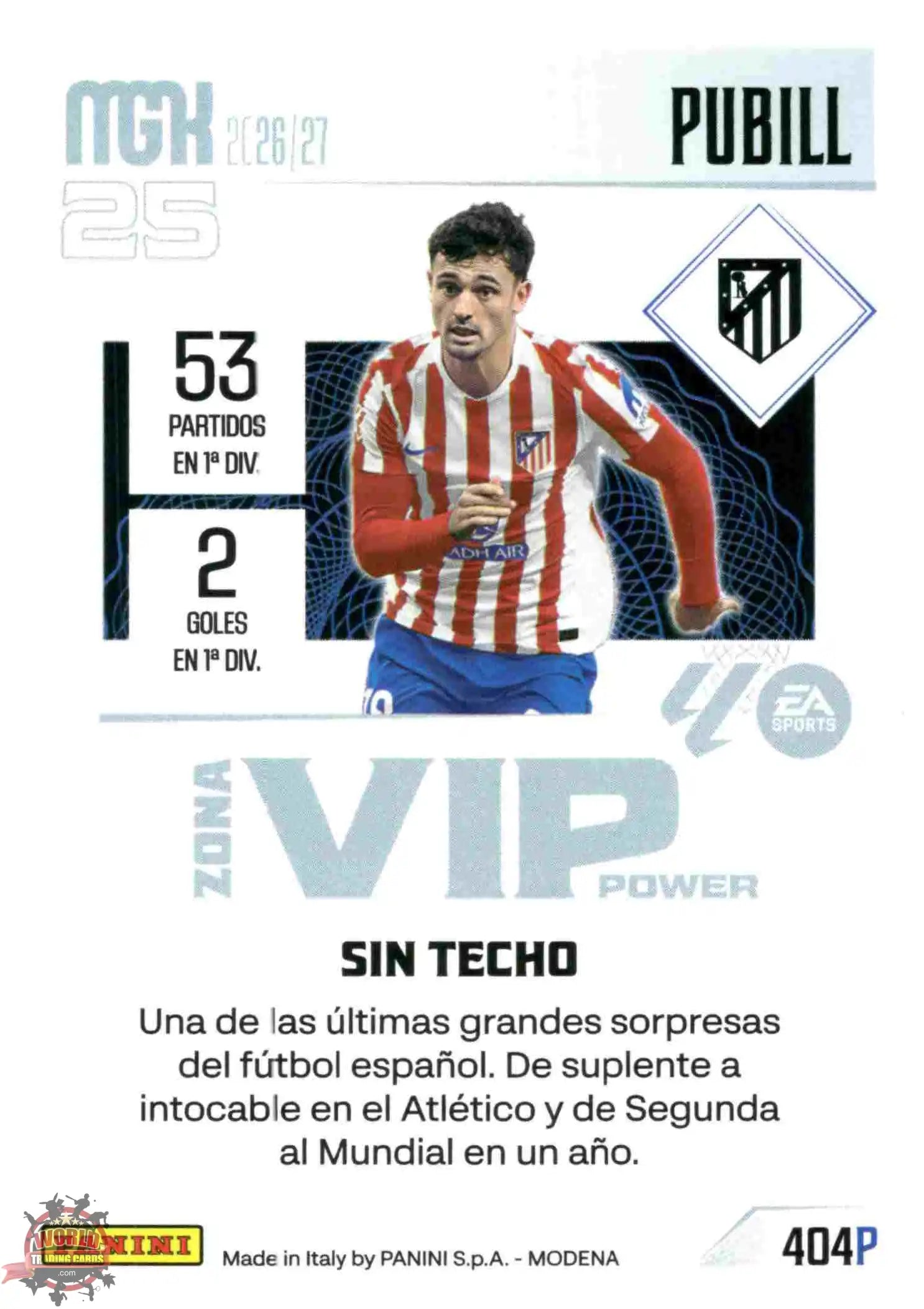 Panini | Megacracks | 2026-2027 | #404P | Pubill | Atlético de Madrid | Zona Vip Power