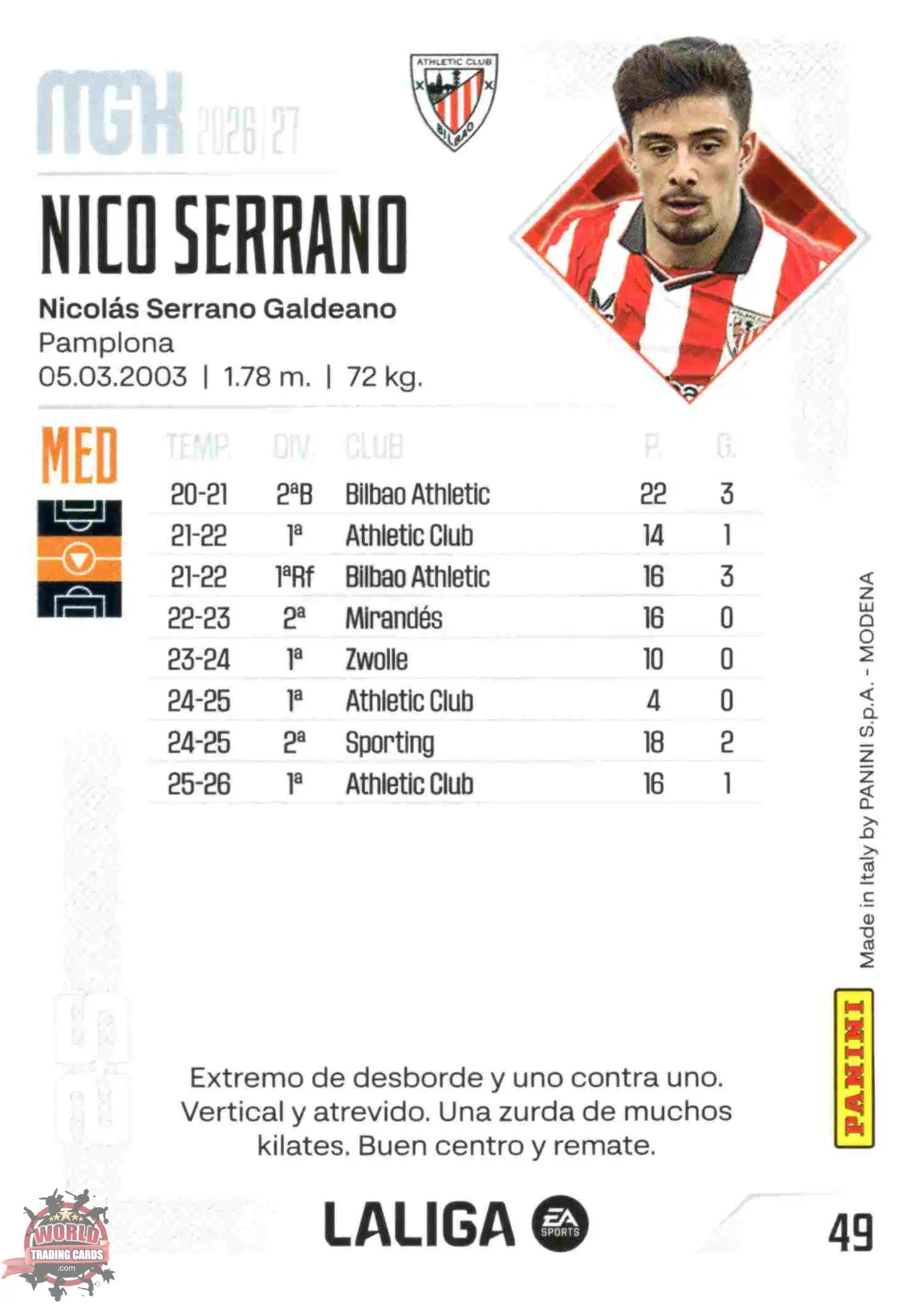 Panini | Megacracks | 2026-2027 | #049 | Nico Serrano | Athletic Club | Basico
