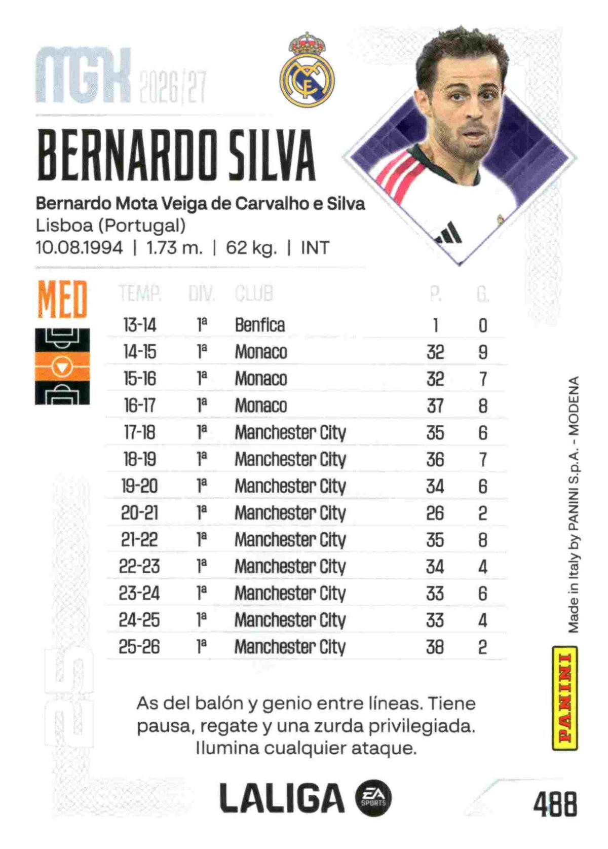 Panini | Megacracks | 2026-2027 | #488 | Bernardo Silva | Real Madrid | Nuevo Fichaje