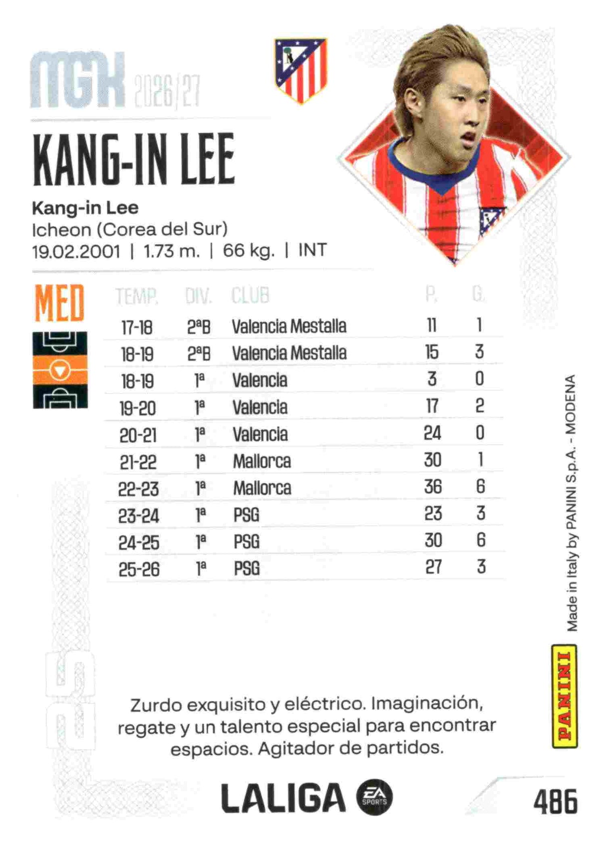 Panini | Megacracks | 2026-2027 | #486 | Kangin Lee | Atlético de Madrid | Nuevo Fichaje