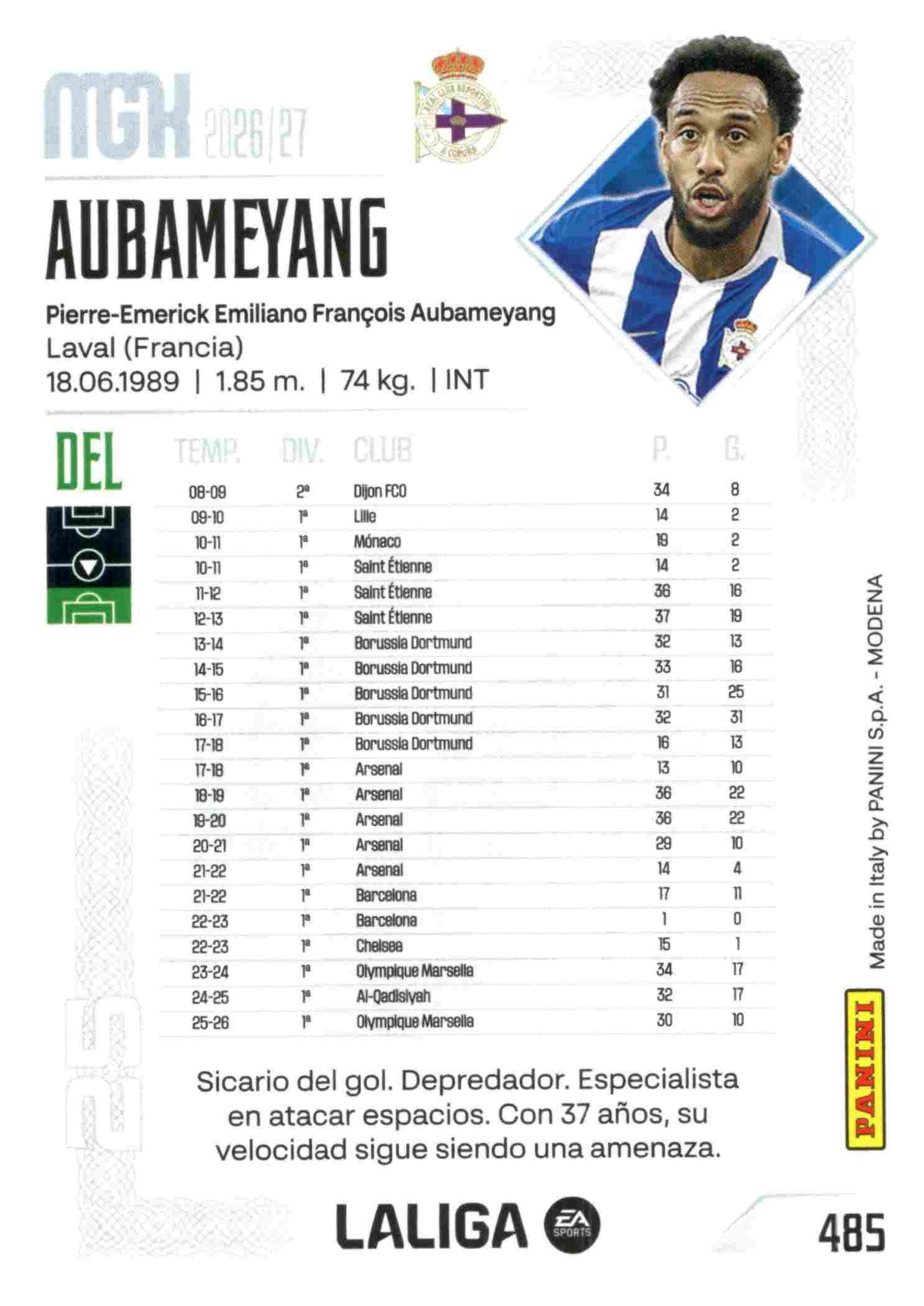 Panini | Megacracks | 2026-2027 | #485 | Aubameyang | RC Deportivo | Nuevo Fichaje