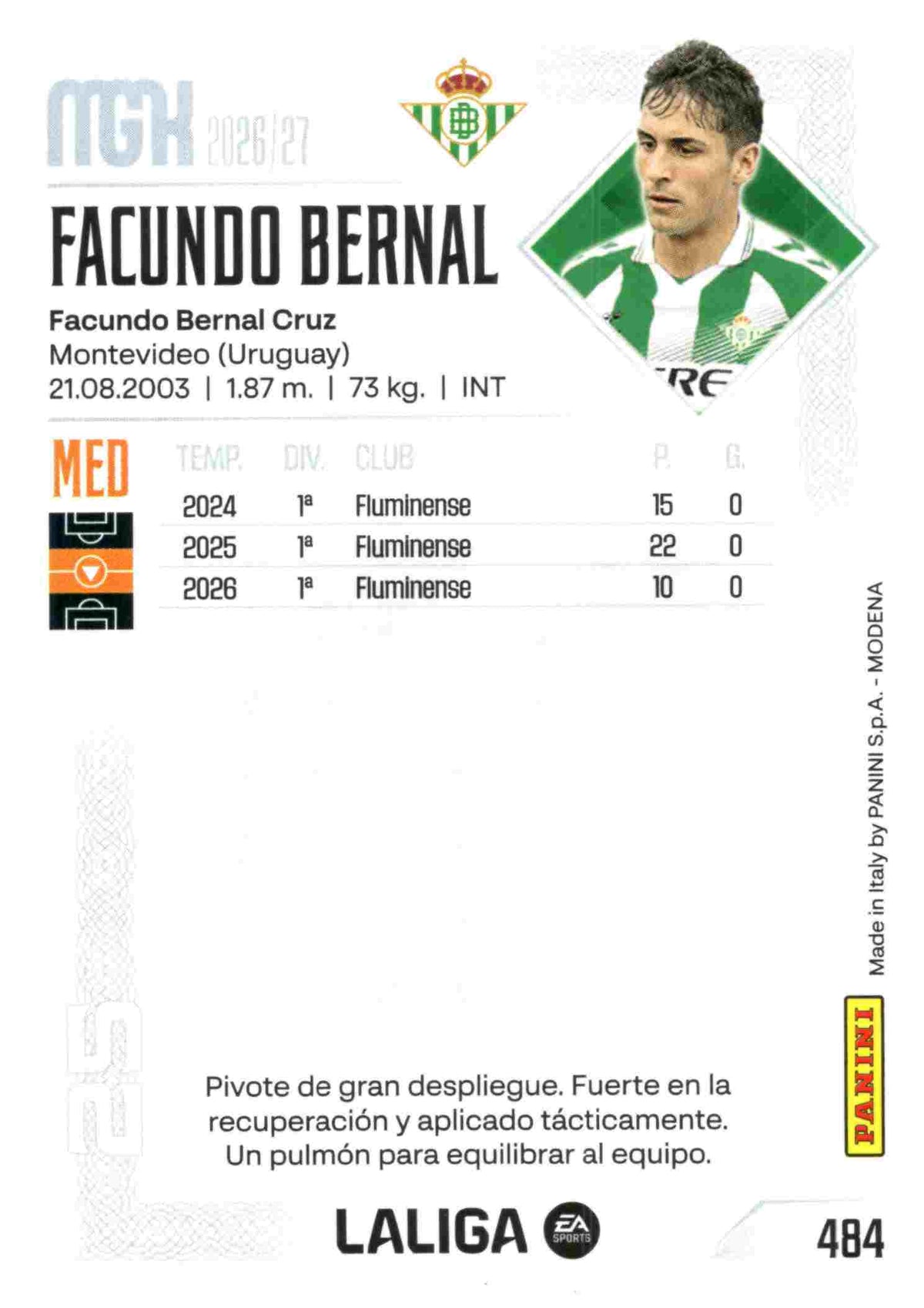 Panini | Megacracks | 2026-2027 | #484 | Facundo Bernal | Real Betis | Nuevo Fichaje