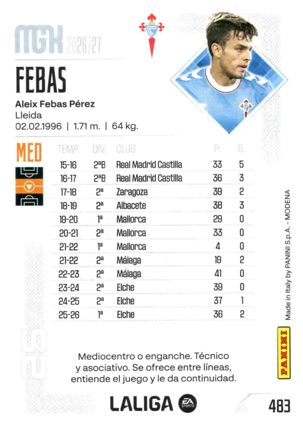 Panini | Megacracks | 2026-2027 | #483 | Febas | RC Celta | Nuevo Fichaje