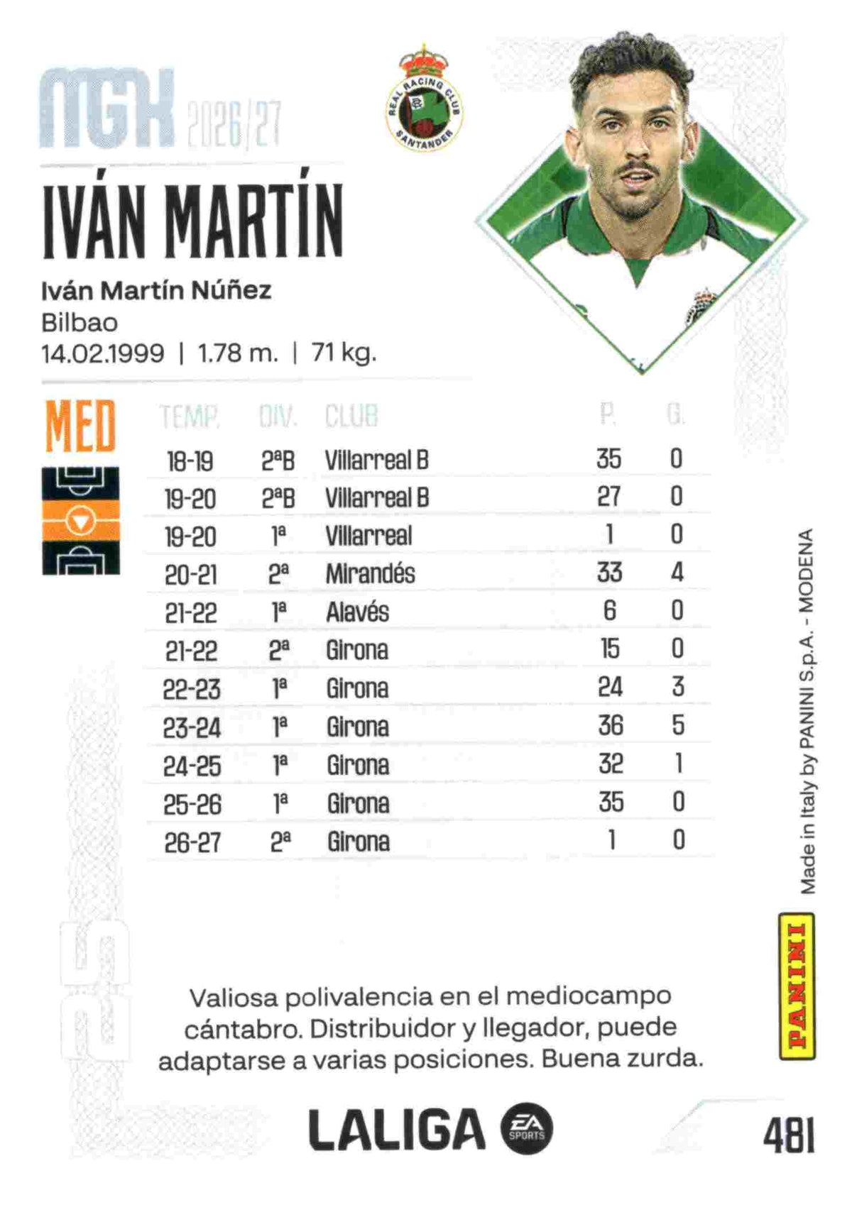 Panini | Megacracks | 2026-2027 | #481 | Iván Martín | R. Racing Club | Nuevo Fichaje