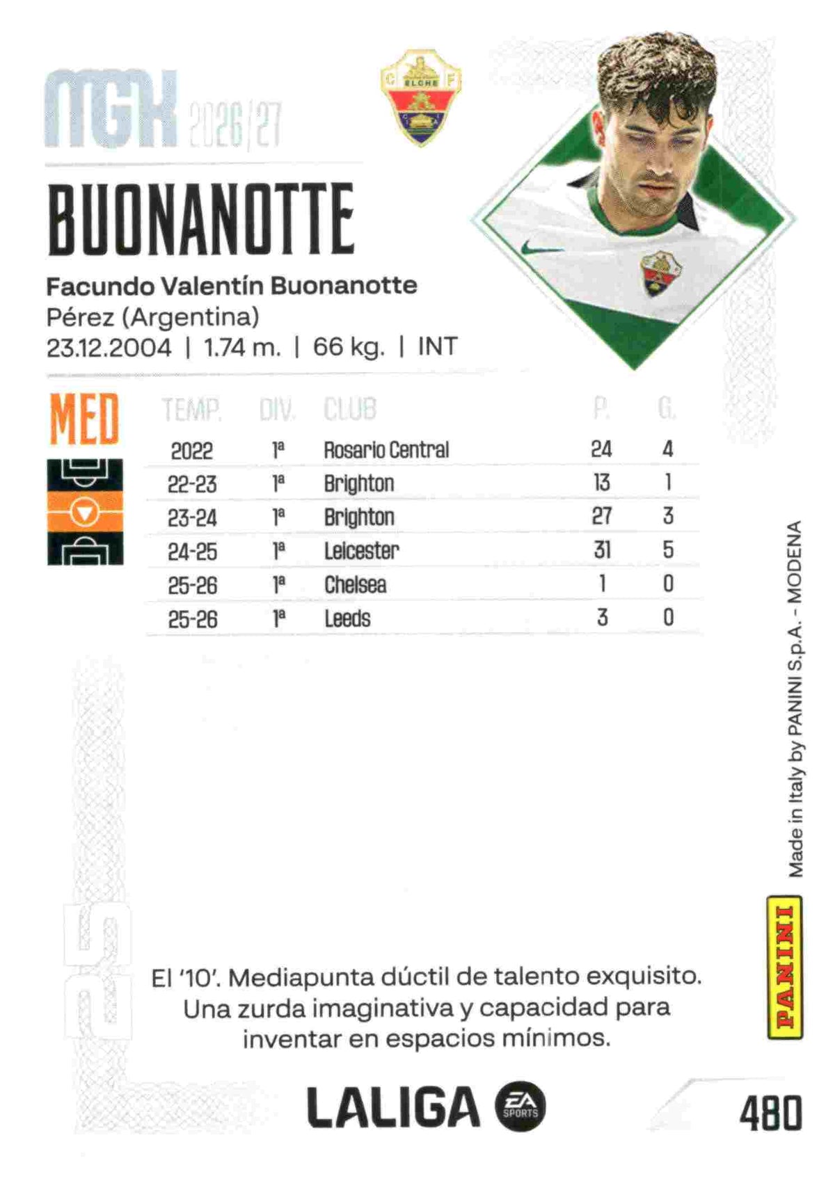 Panini | Megacracks | 2026-2027 | #480 | Buonanotte | Elche CF | Nuevo Fichaje