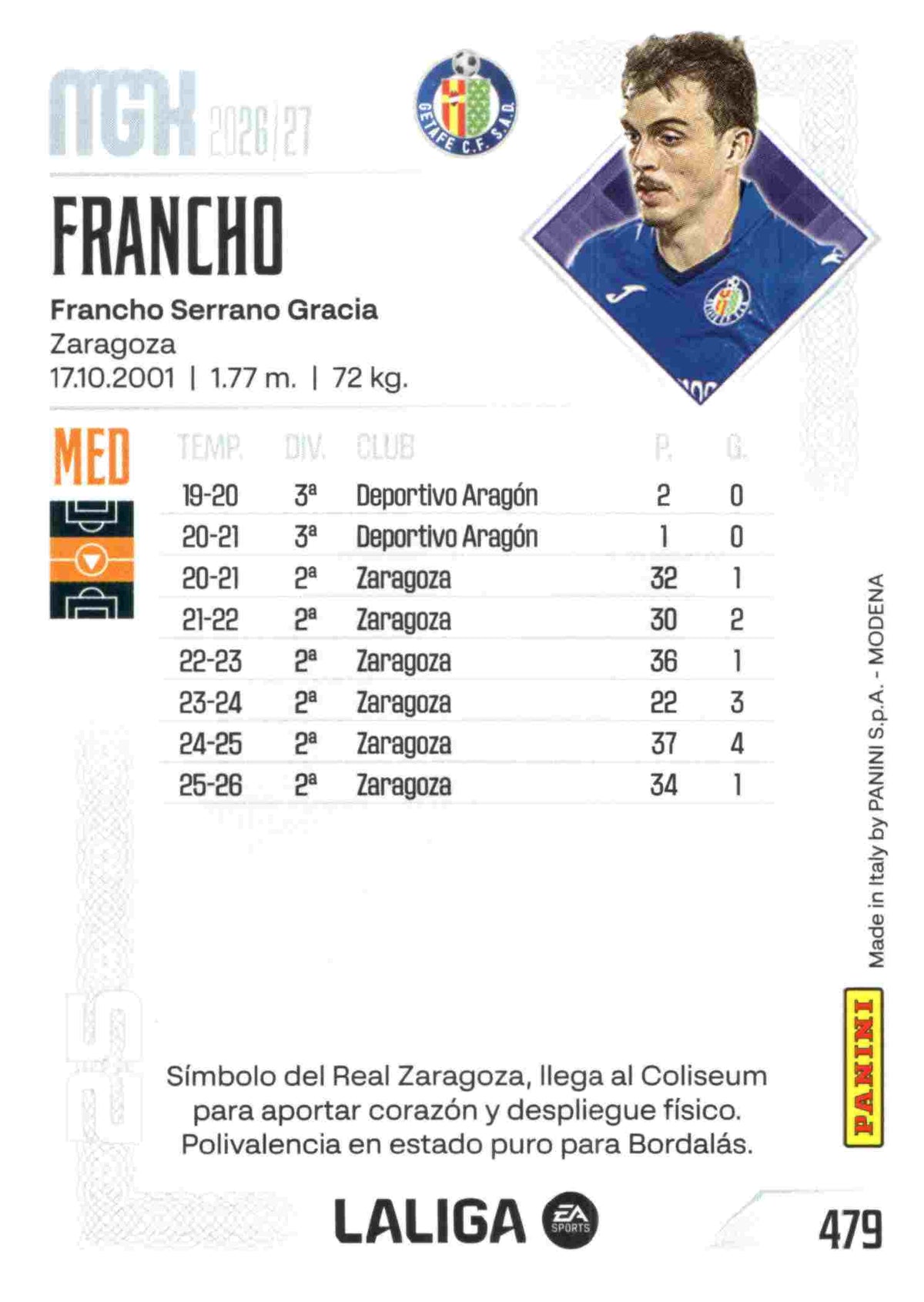 Panini | Megacracks | 2026-2027 | #479 | Francho | Getafe FC | Nuevo Fichaje