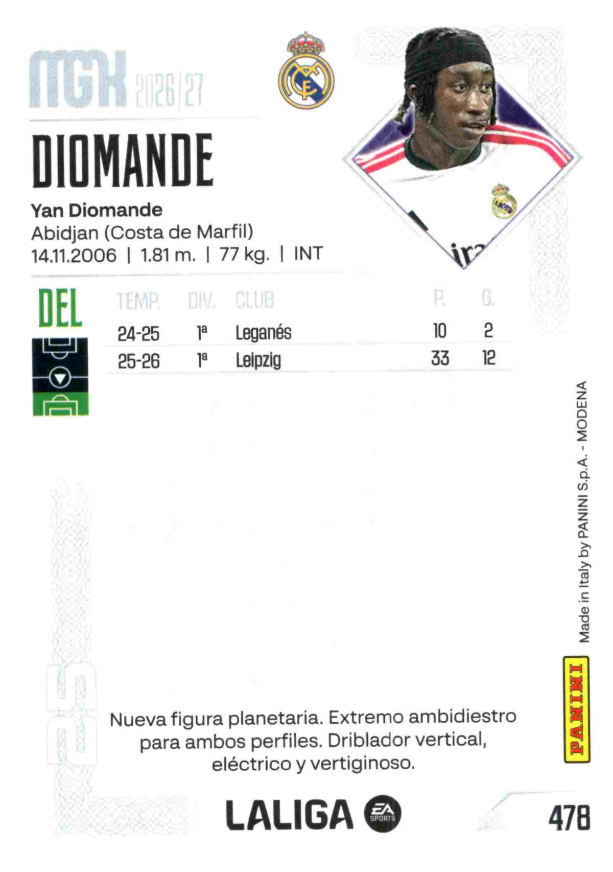 Panini | Megacracks | 2026-2027 | #478 | Diomande | Real Madrid | Nuevo Fichaje